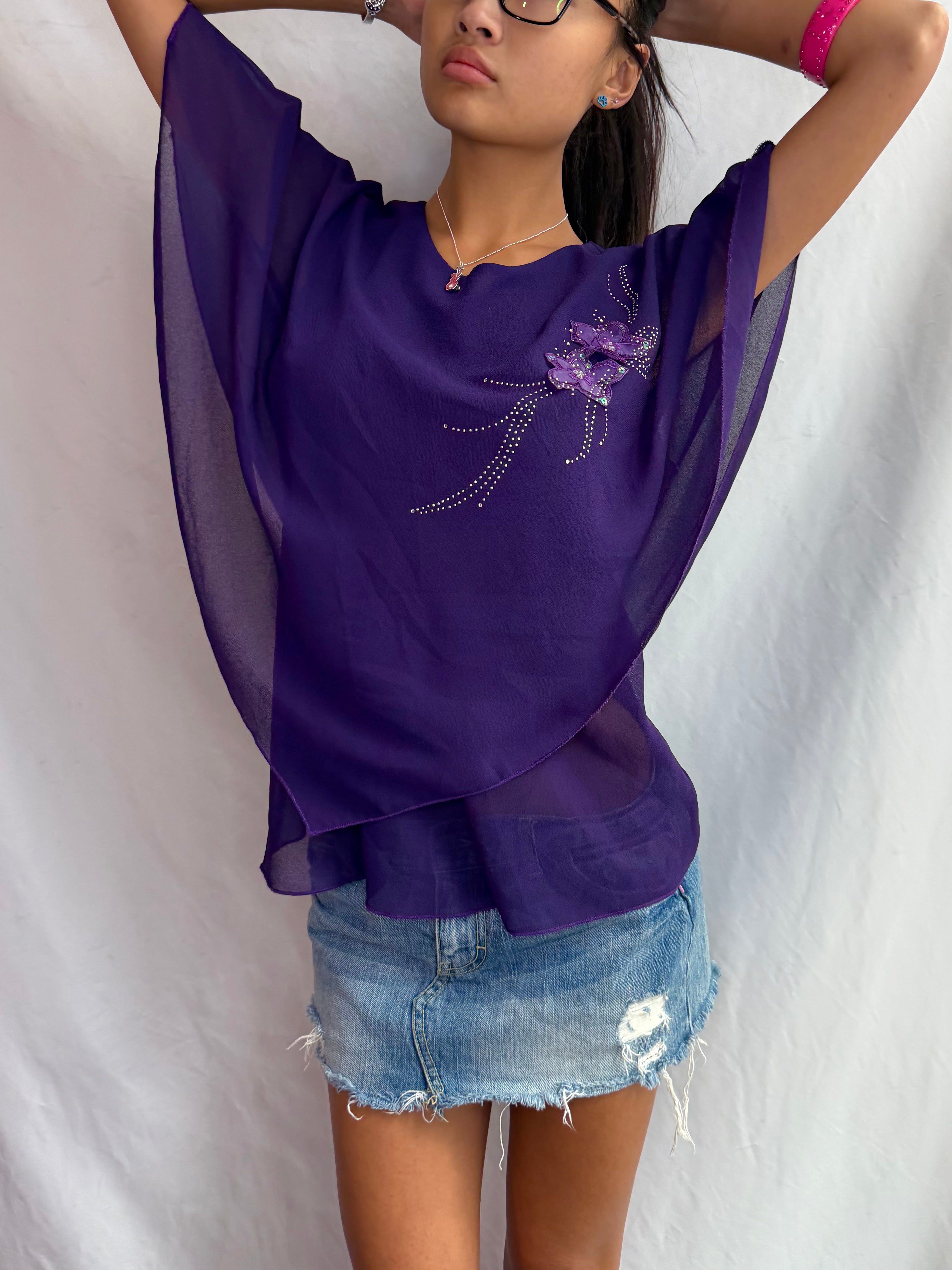 Vintage purple beaded poncho top