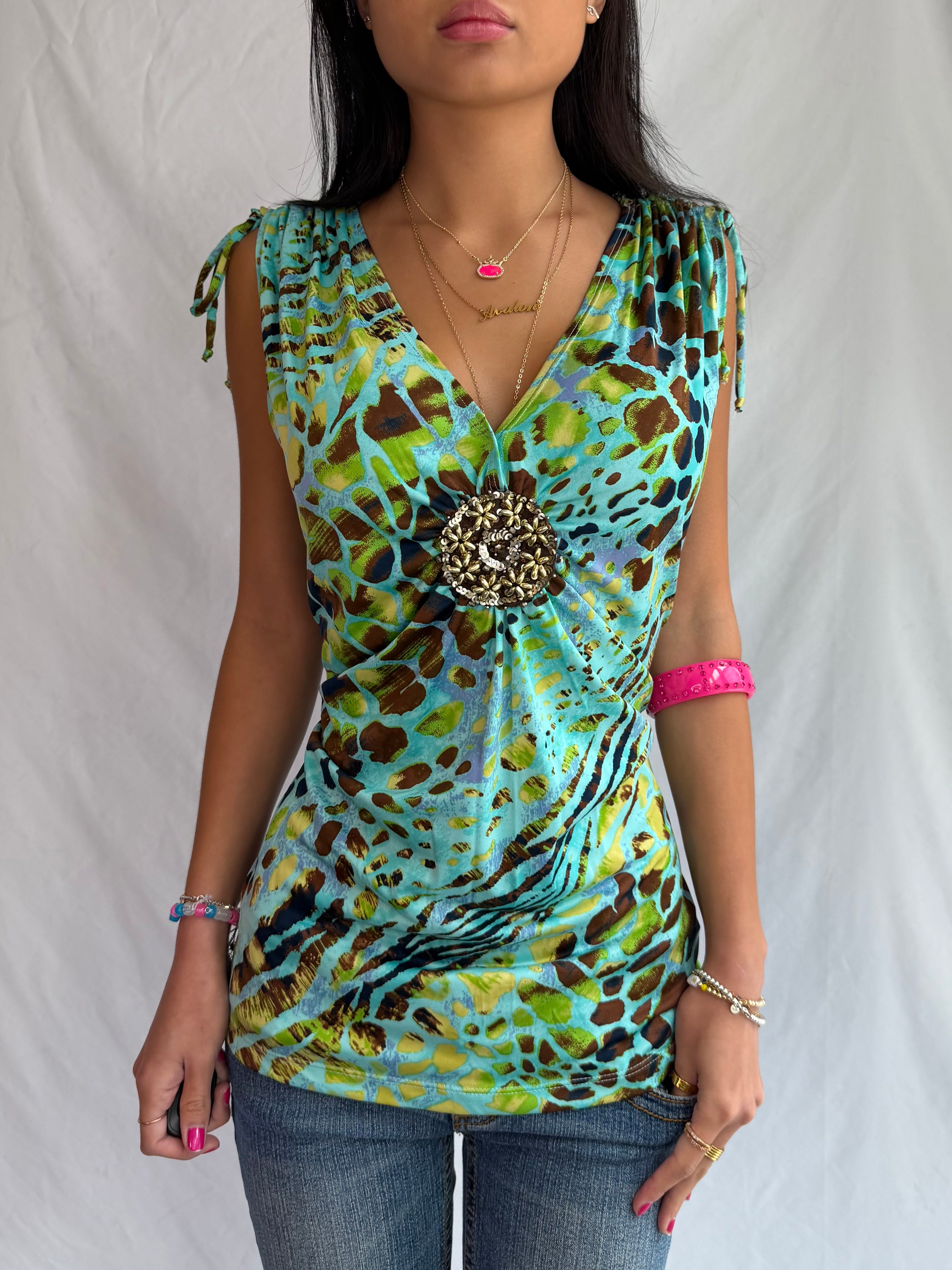 vintage beaded green halter top ⋆˚✿˖°