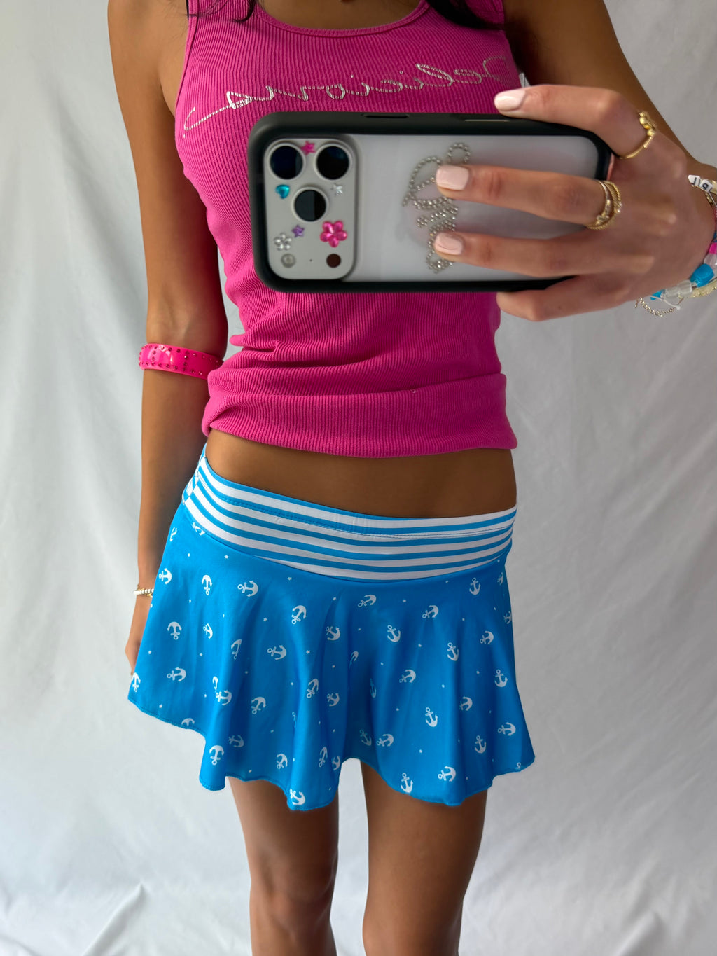 Vintage blue anchor micro mini skirt