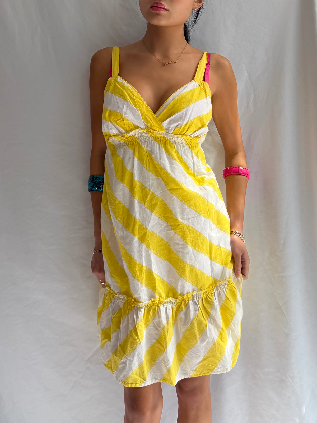 Vintage yellow striped babydoll dress
