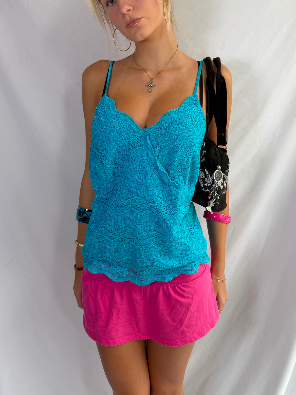 Vintage blue crochet tank top
