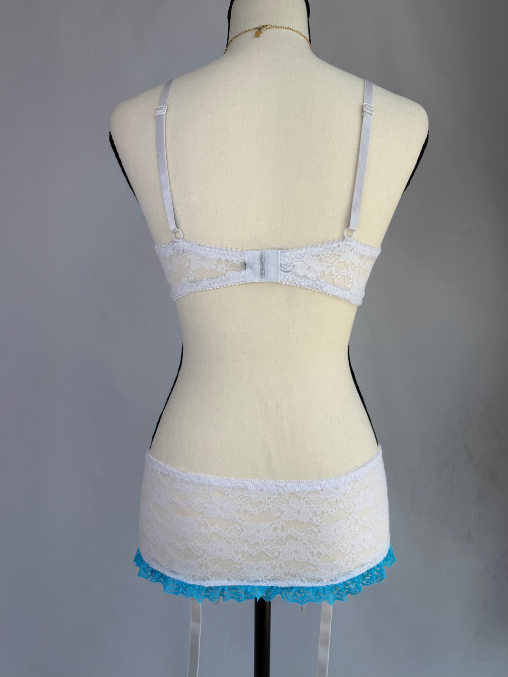 vintage deadstock blue lingerie skirt set ♡