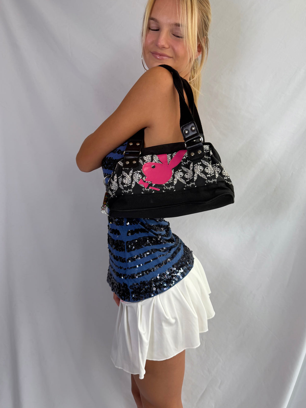 Vintage navy sequin strapless top