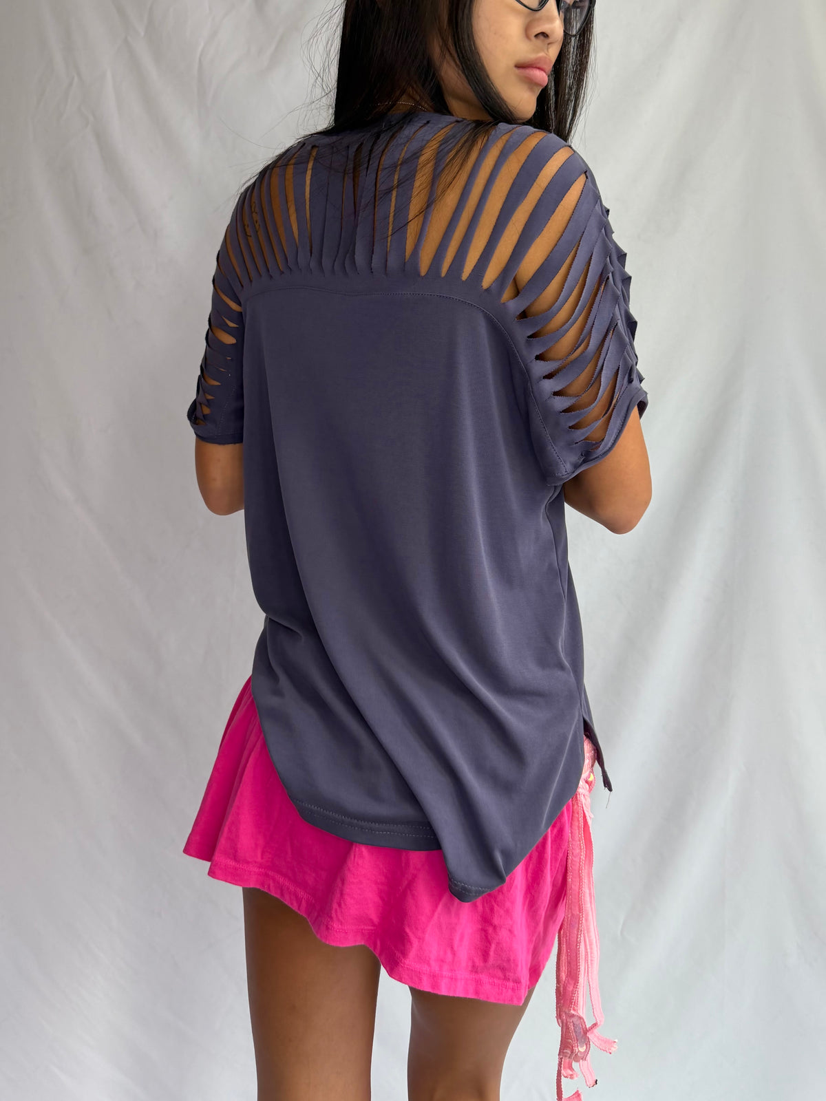 Vintage grey cut out slit top