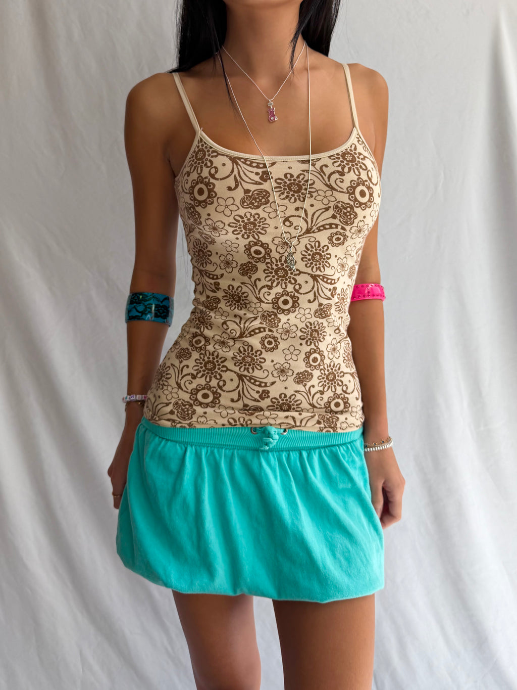 Vintage brown floral fitted tank top