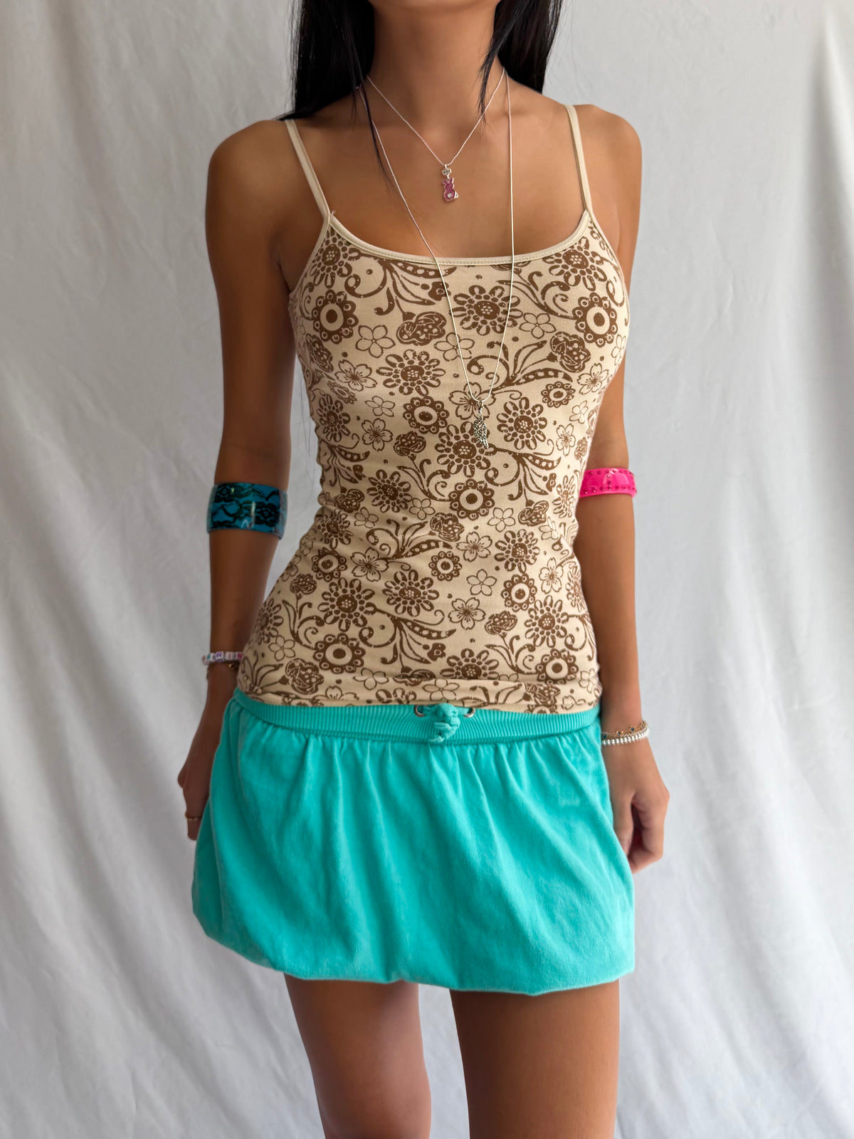 Vintage brown floral fitted tank top