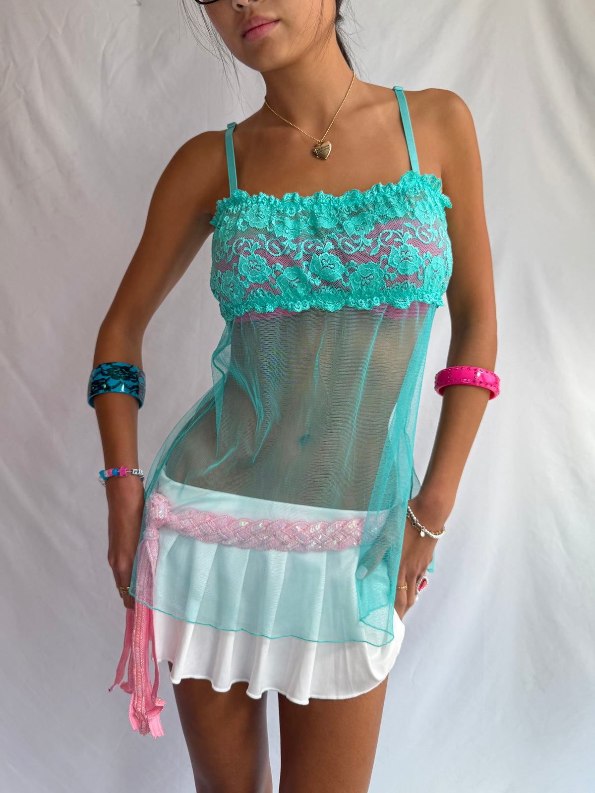 Vintage teal lace babydoll cami