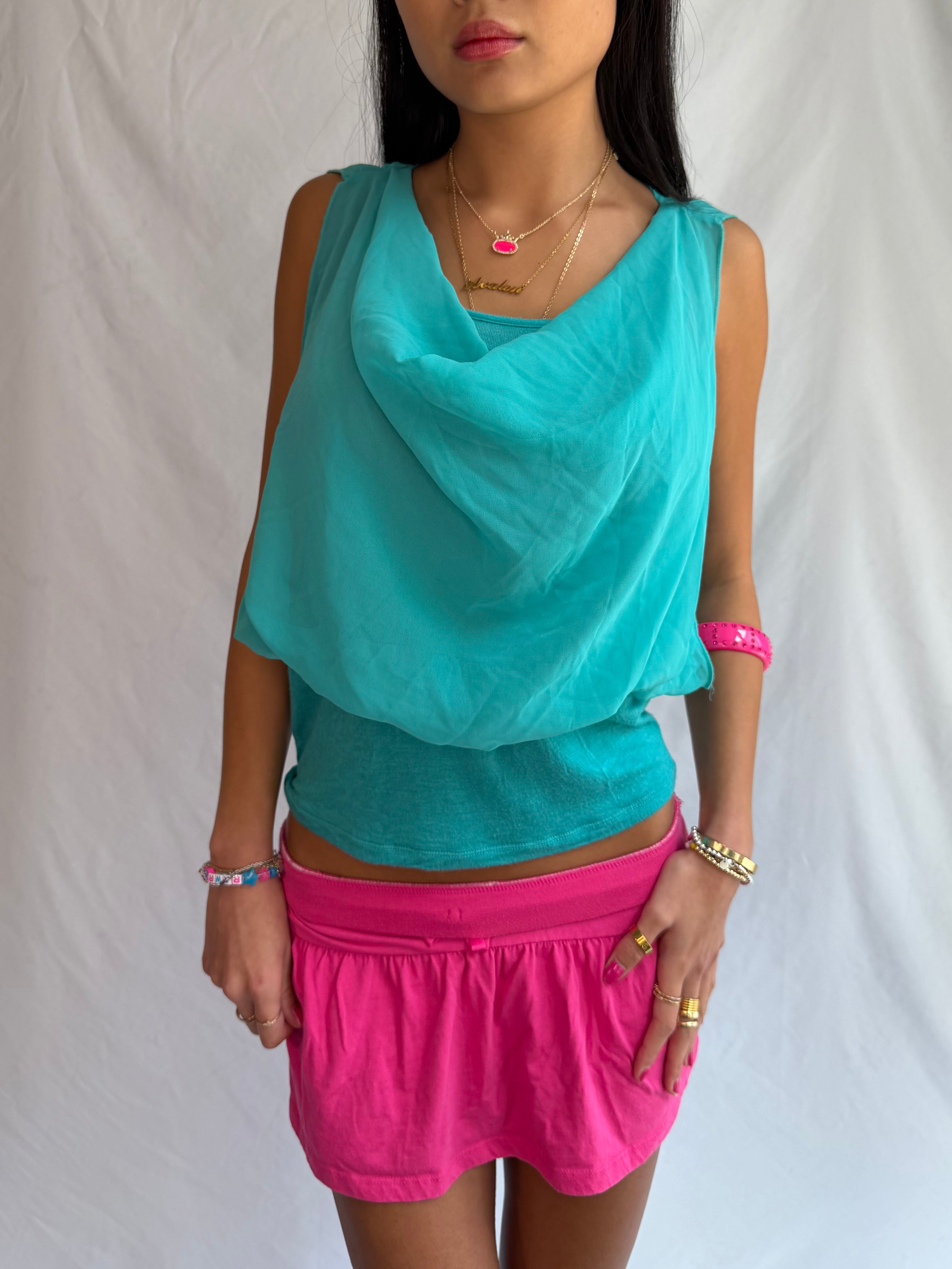vintage teal cowl neck tank top ₊˚⊹⋆
