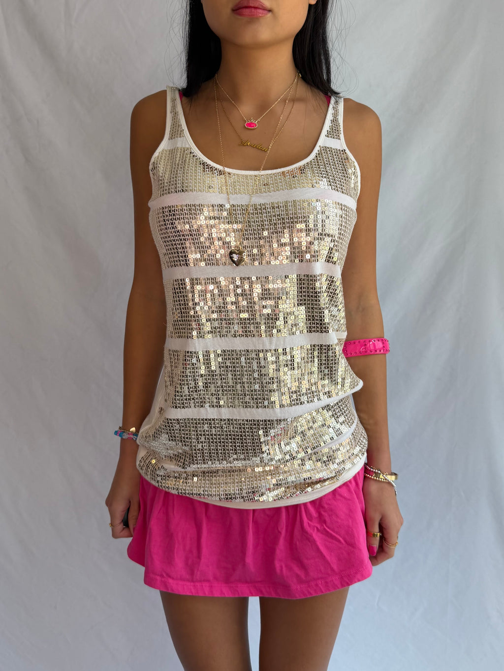 vintage gold sequin tank top ₊˚⊹⋆