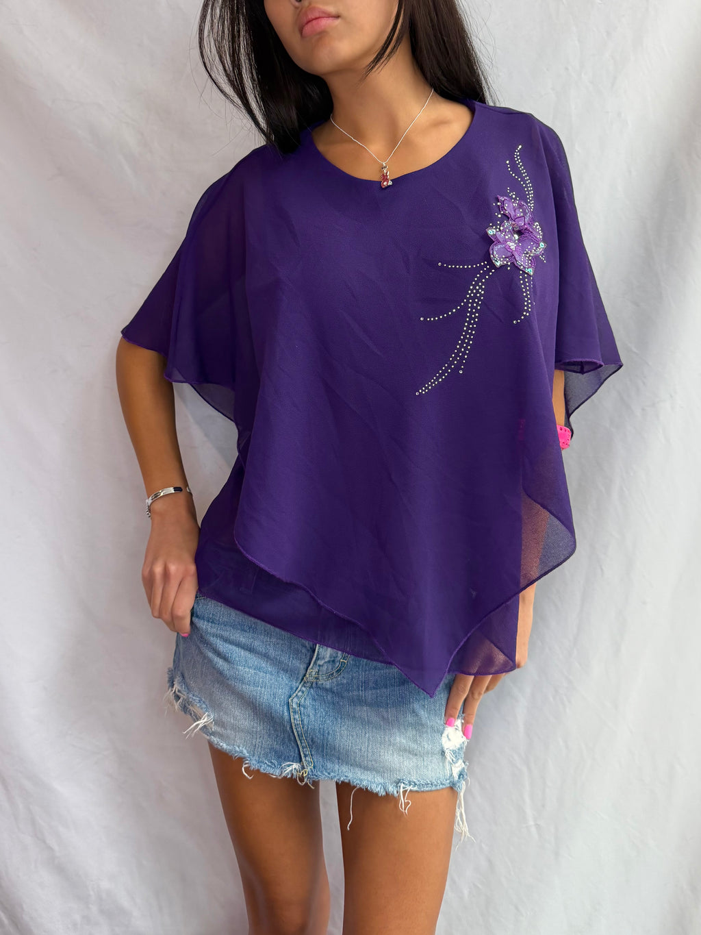 Vintage purple beaded poncho top