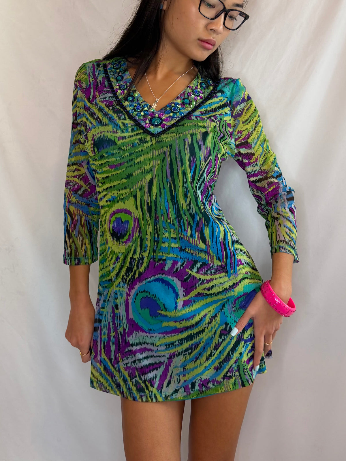 Vintage colorful embellished mini dress