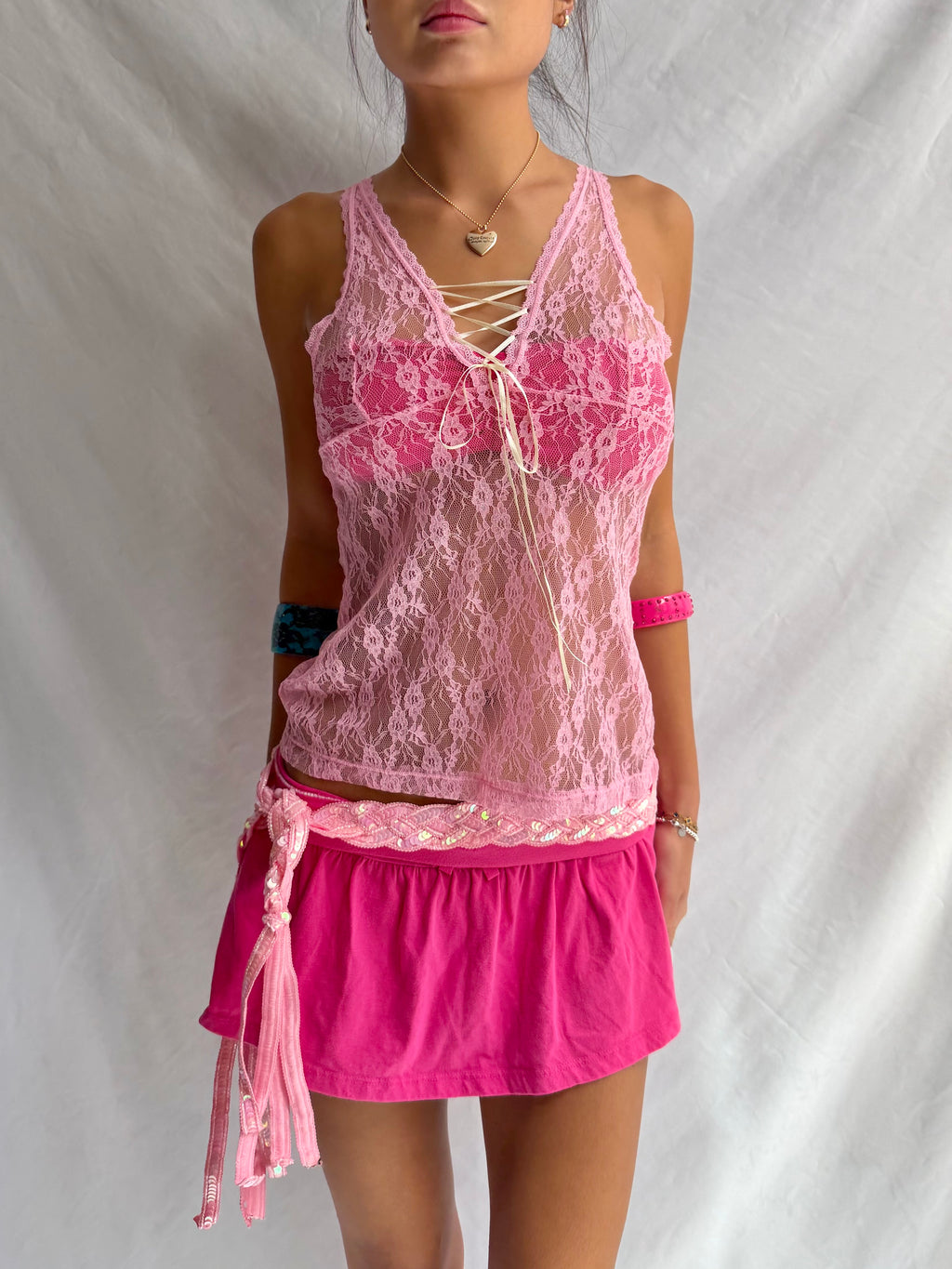 Vintage lace up tank top