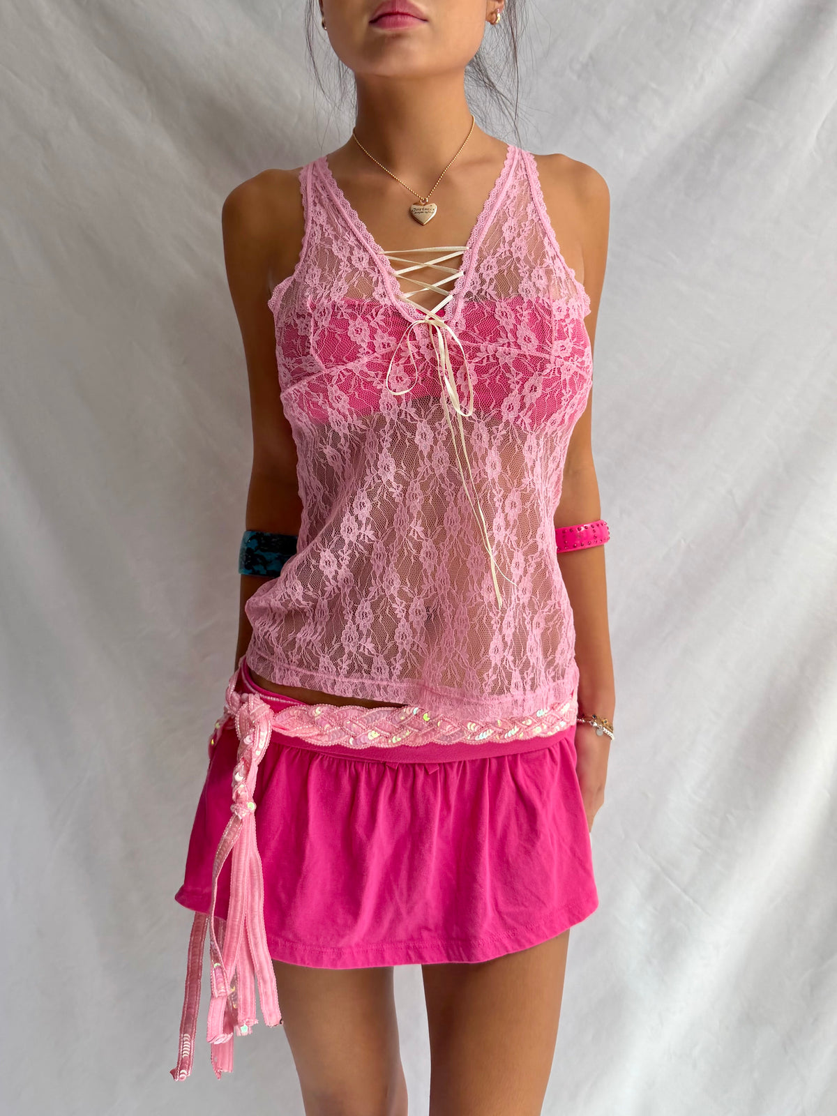 Vintage lace up tank top