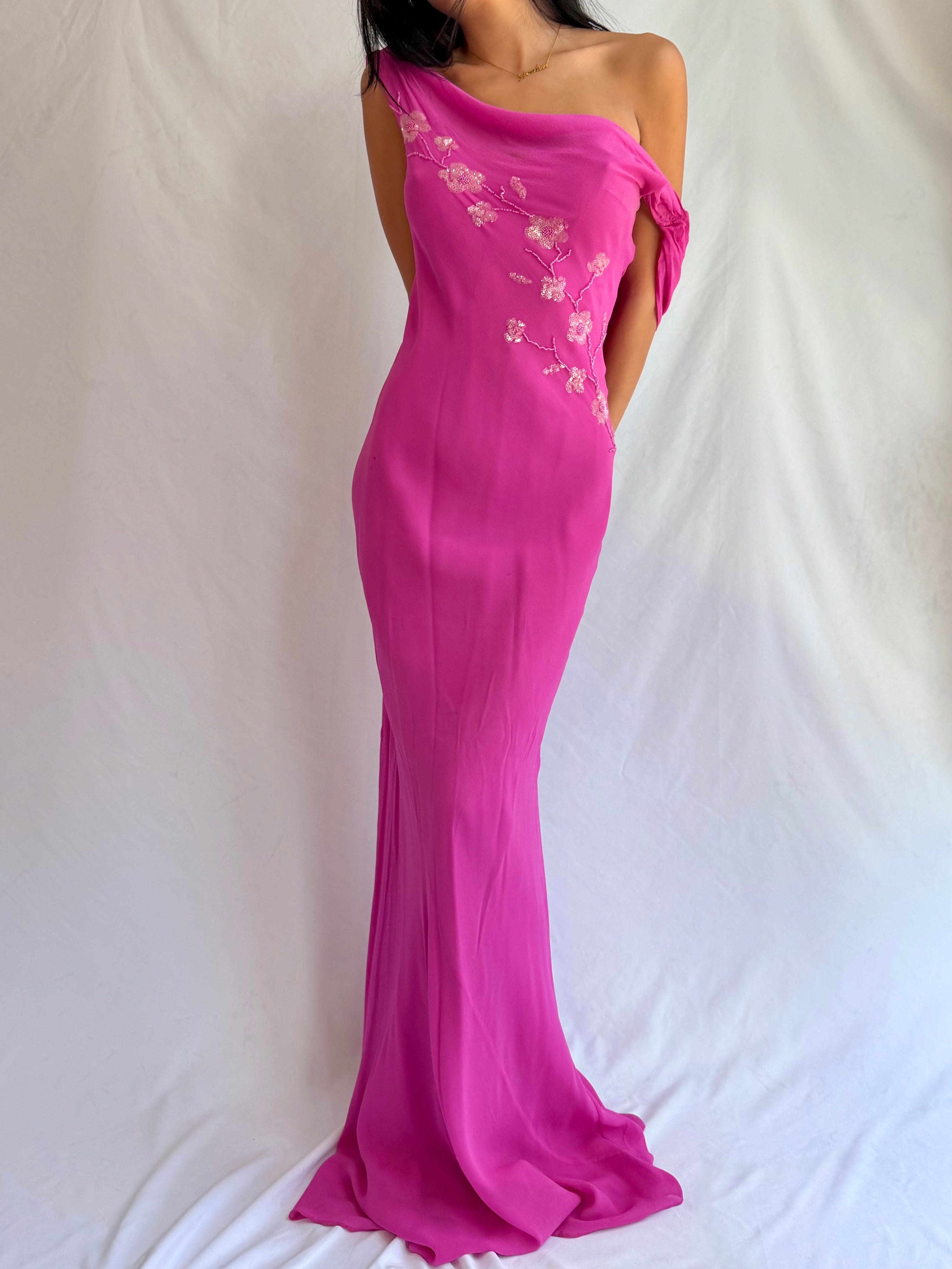 vintage pink beaded maxi dress⋆. 𐙚 ˚