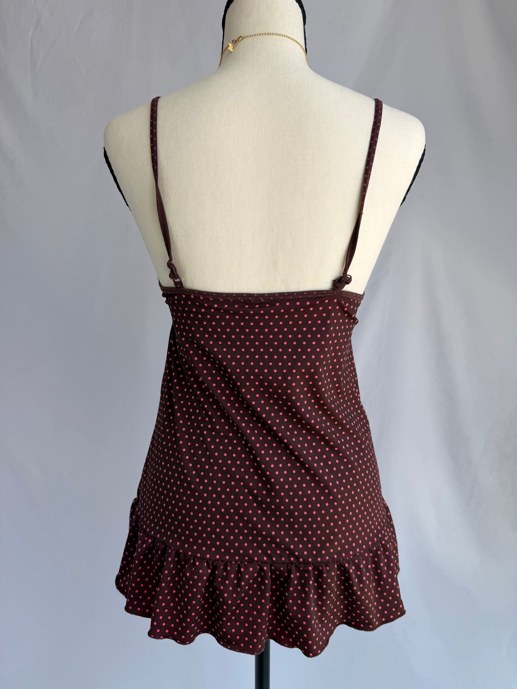 vintage pink polka dot babydoll cami ⊹ ࣪ ˖ ໒꒱