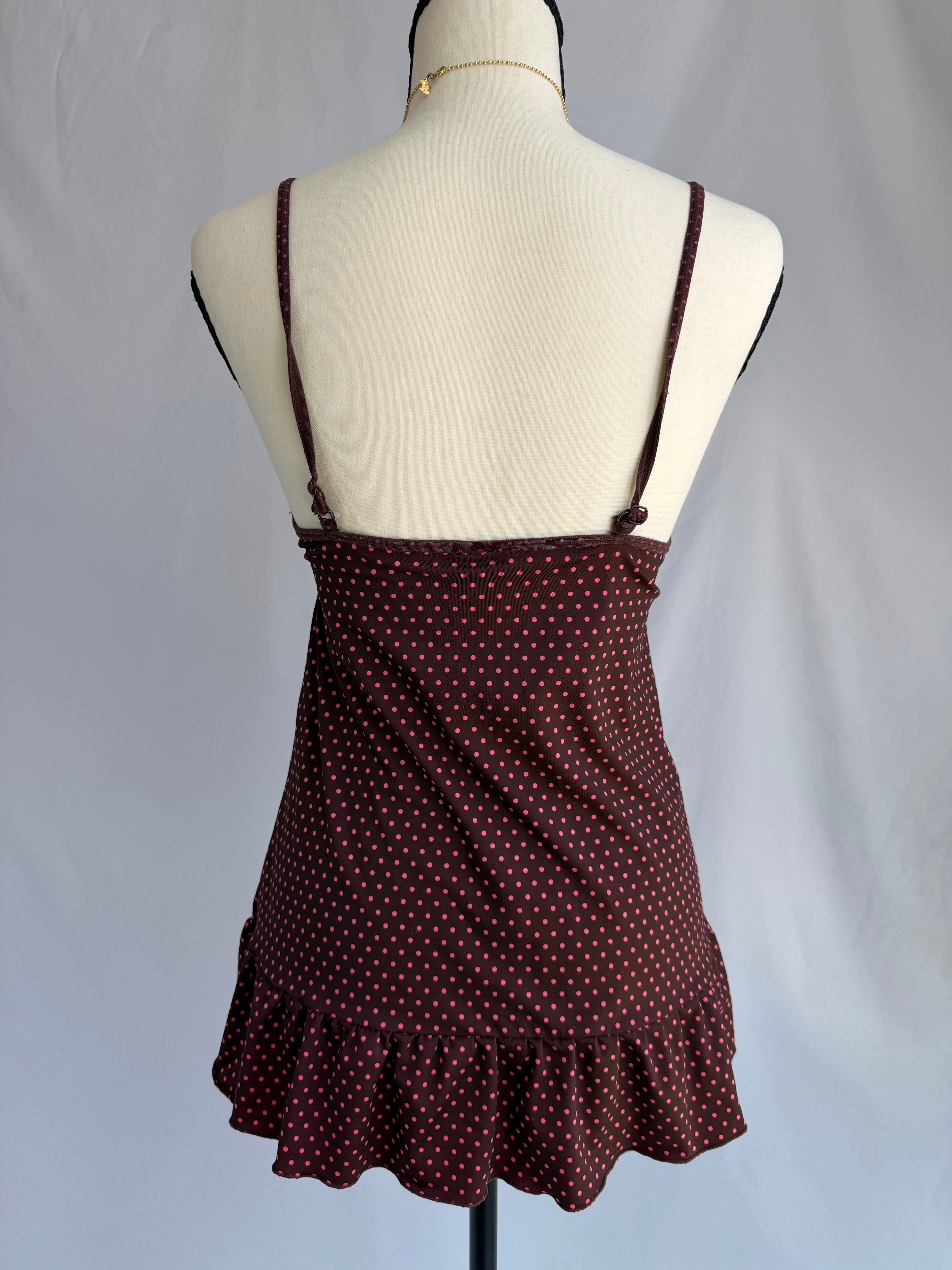 vintage pink polka dot babydoll cami ⊹ ࣪ ˖ ໒꒱