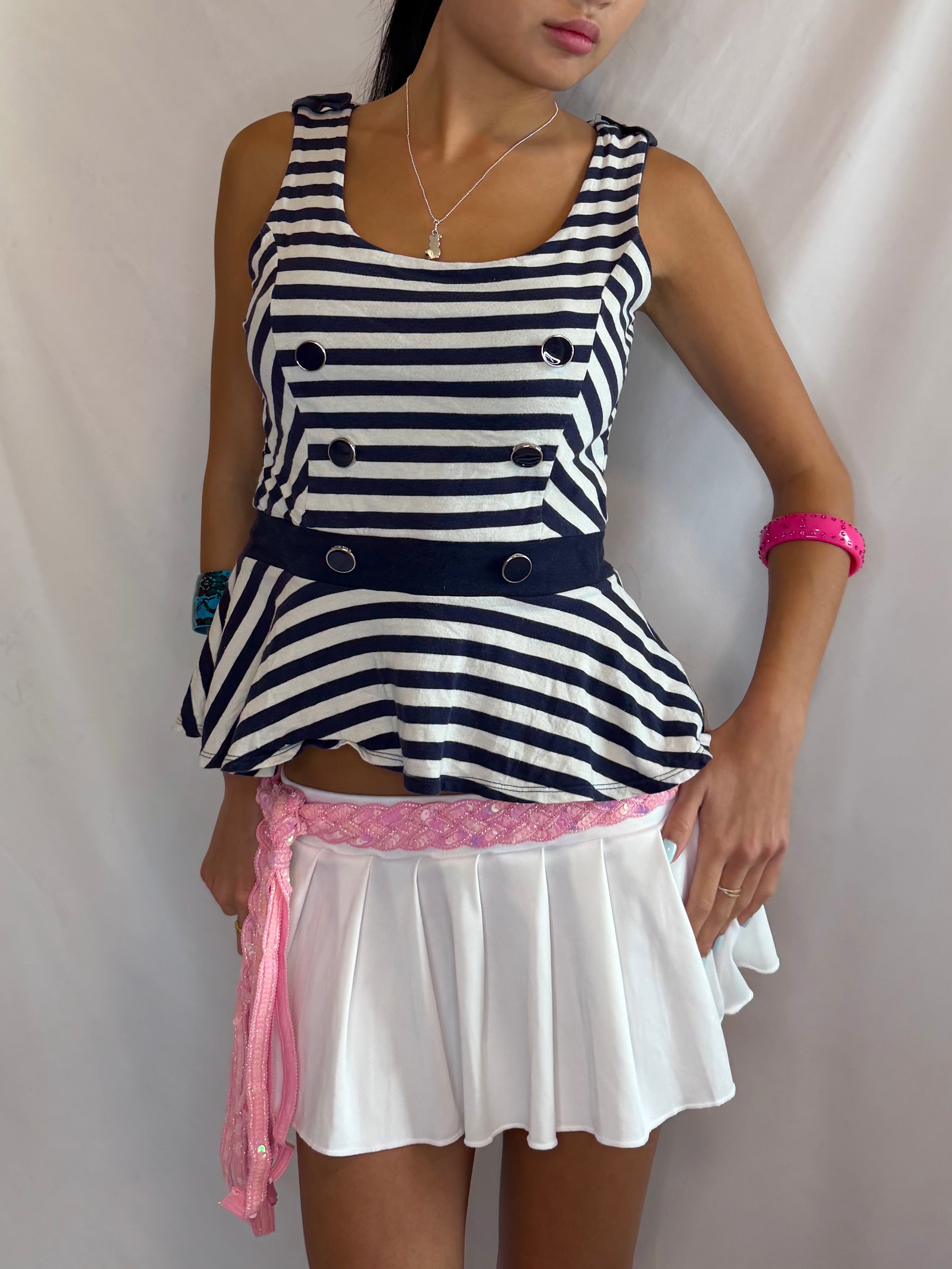 Vintage navy striped flare tank top