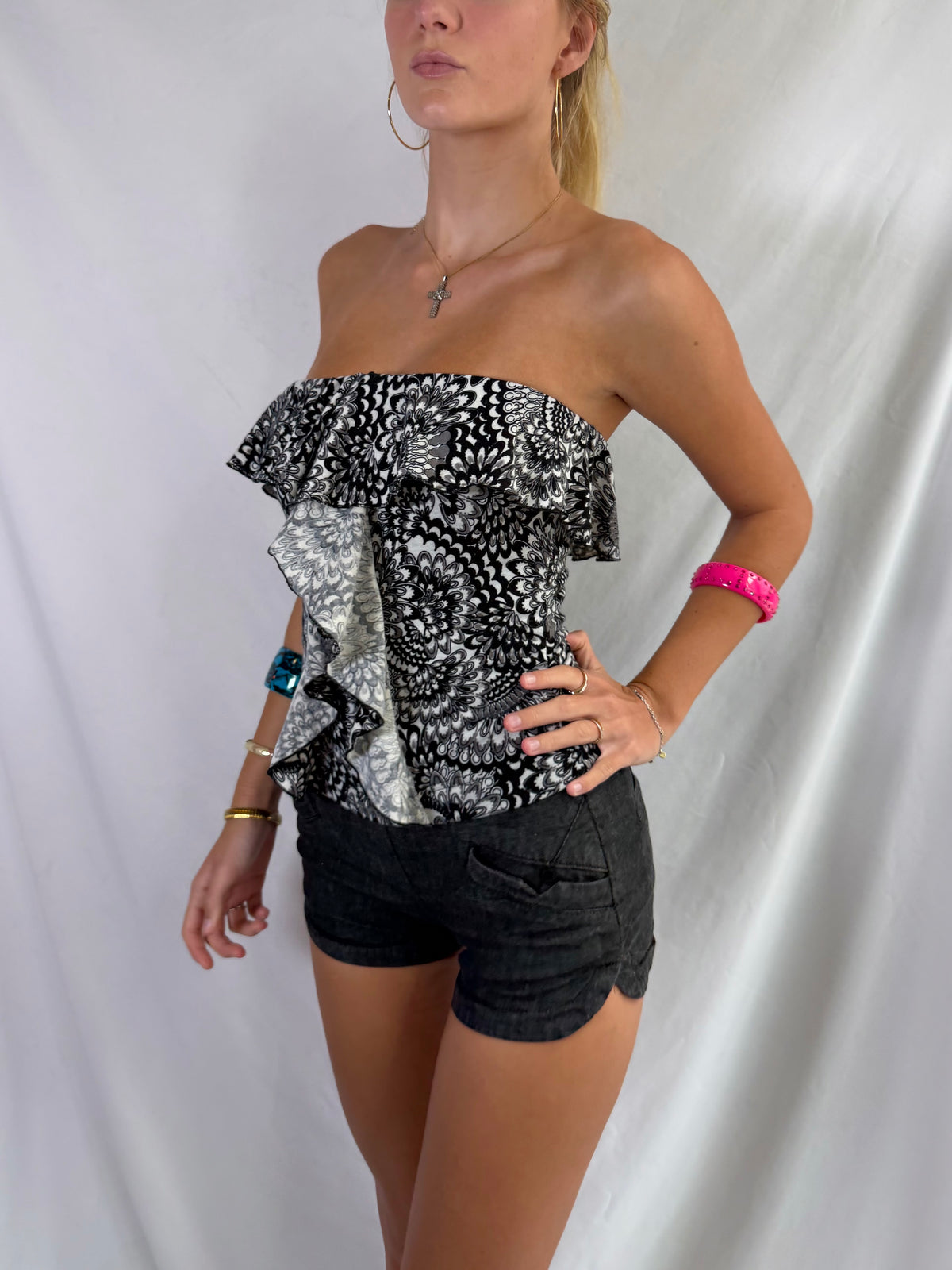 Vintage strapless paisley romper