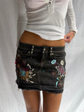 Vintage Candies embroidered denim mini skirt