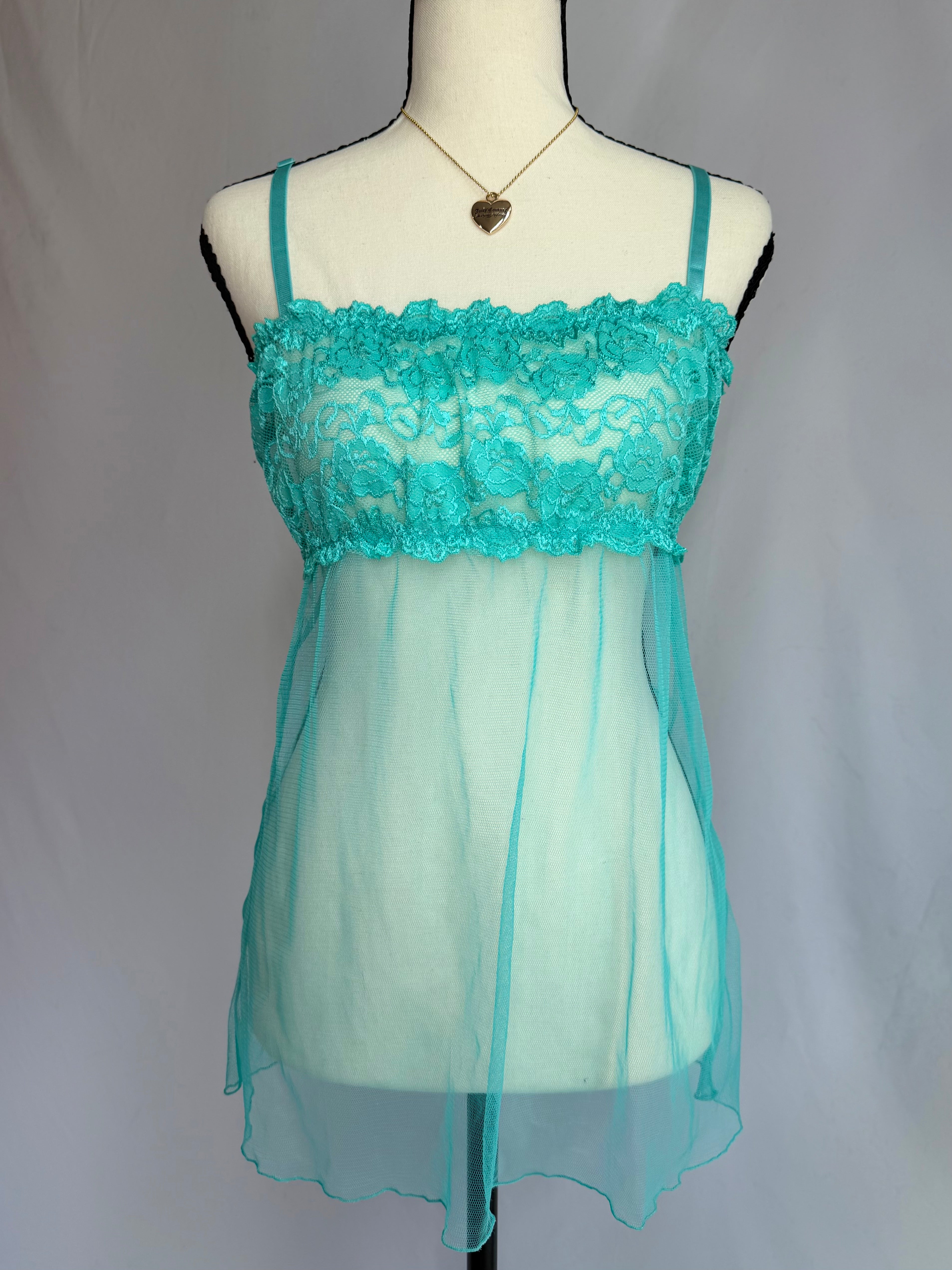 vintage teal lace babydoll cami ˖ ݁♬⋆.˚𝄞