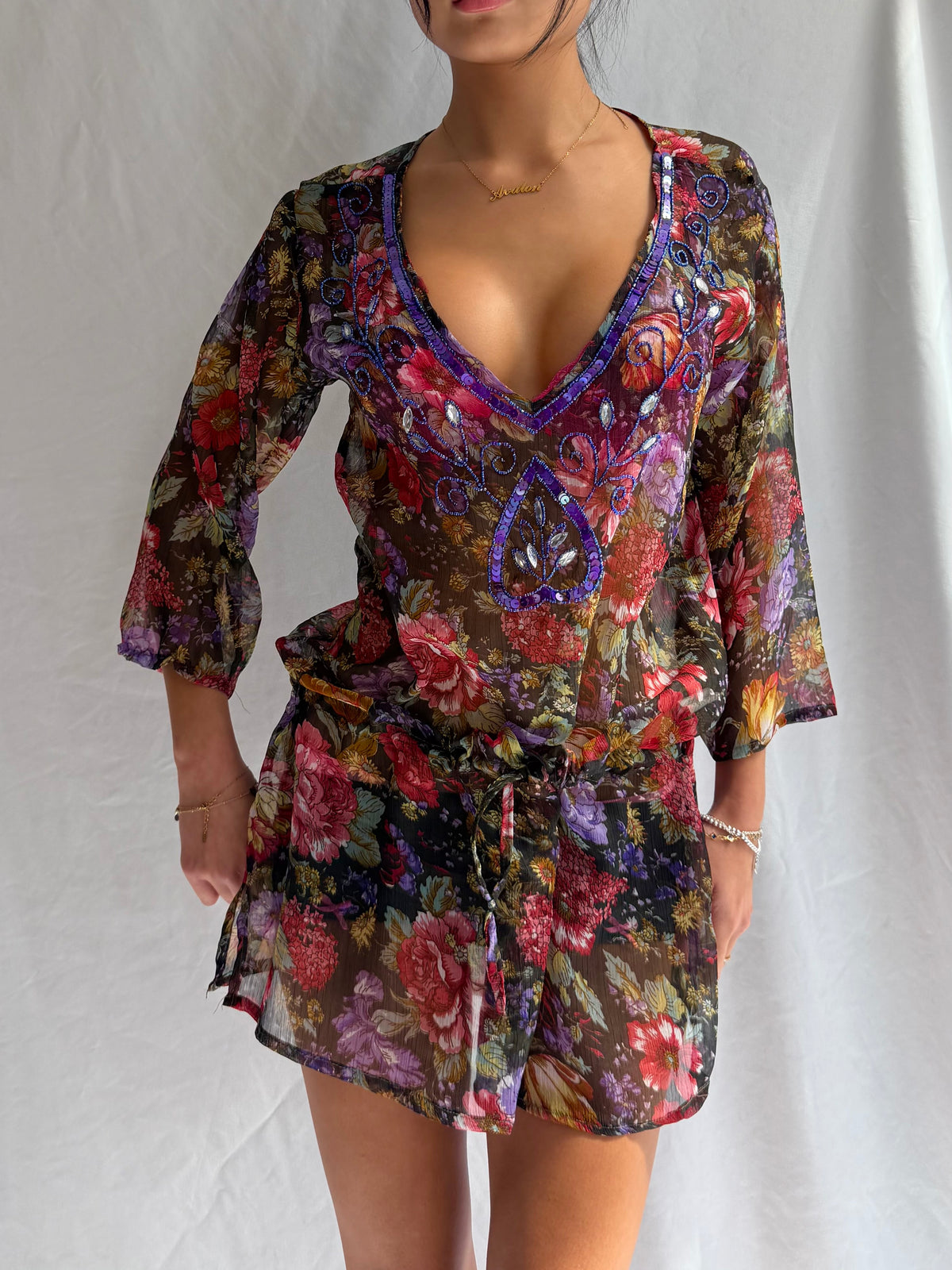 Vintage cinched floral mini dress