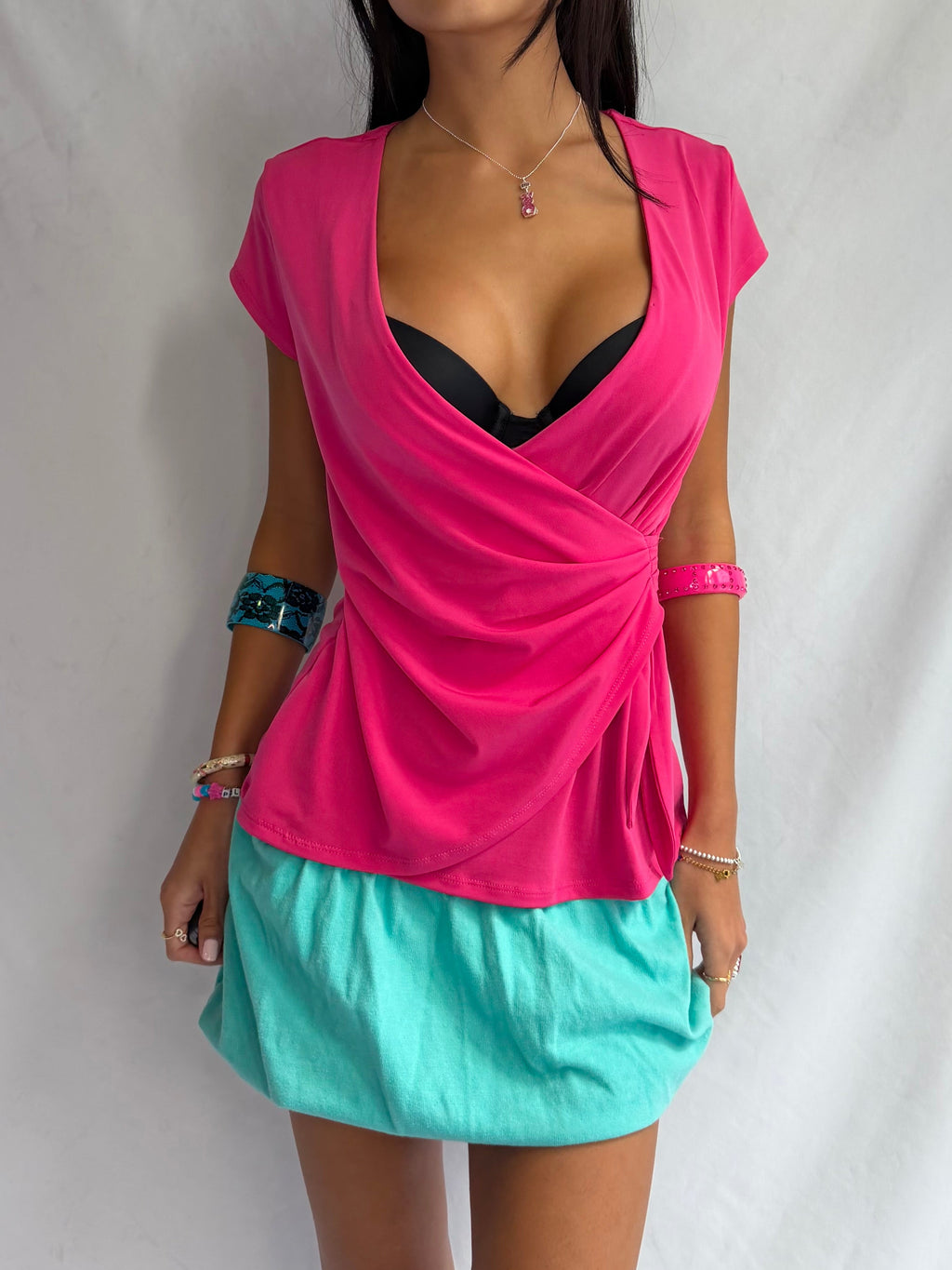 Vintage pink low neck wrap top