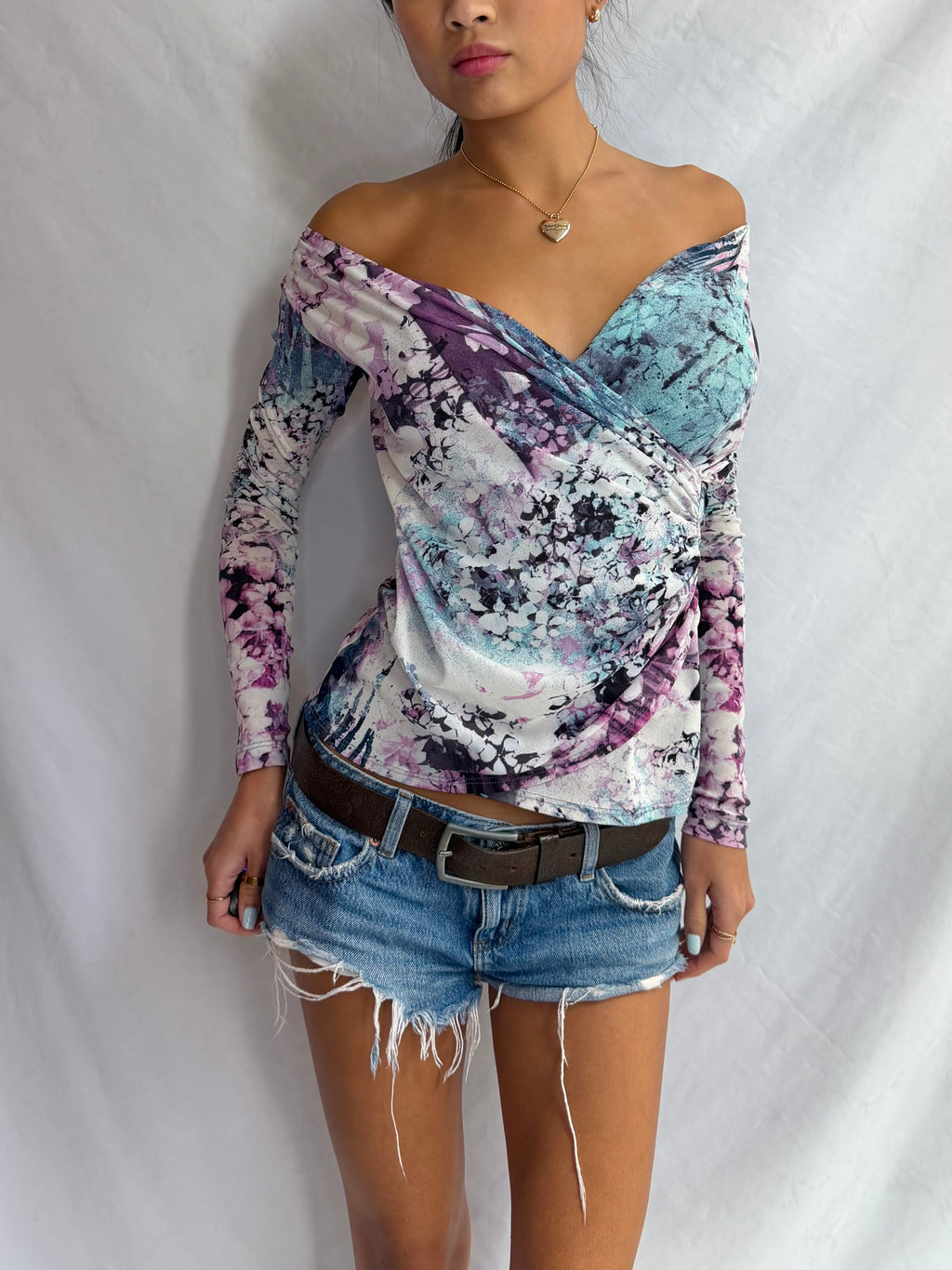 Vintage abstract off the shoulder top