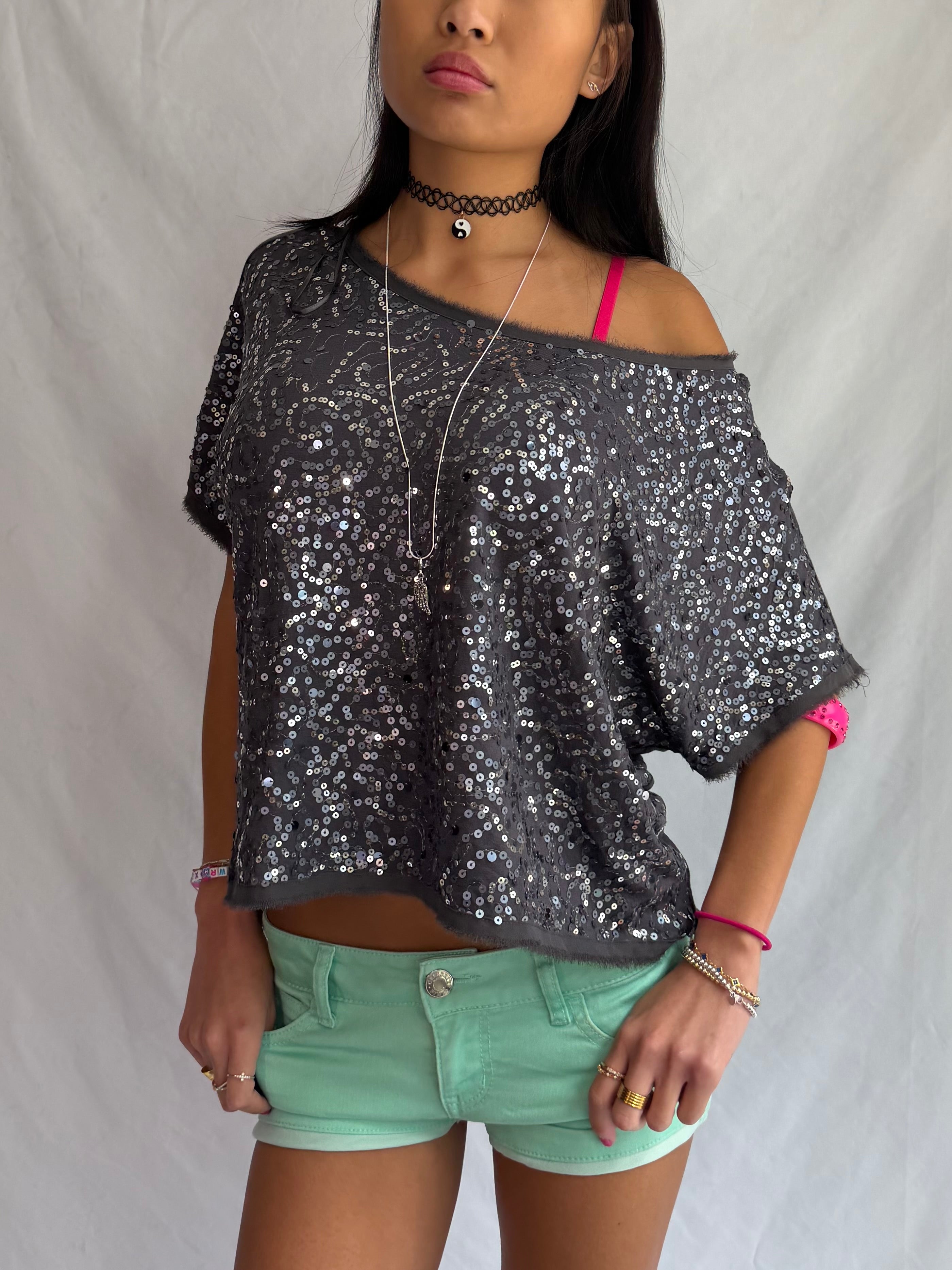 vintage sequin slouch top .𖥔 ݁ ˖
