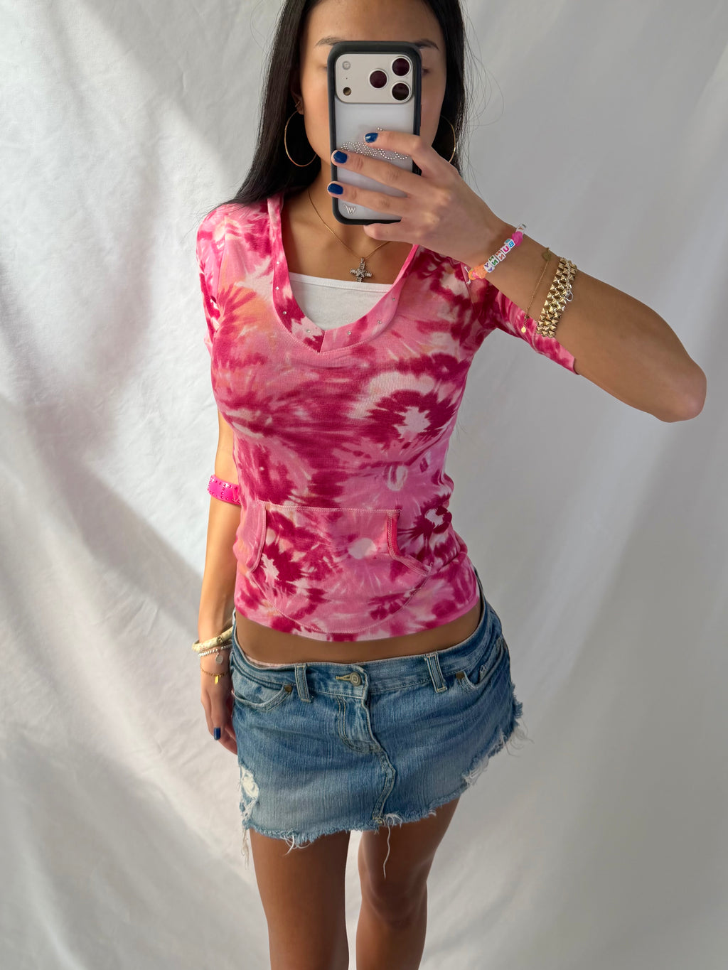 Vintage pink tie dye hoodie top
