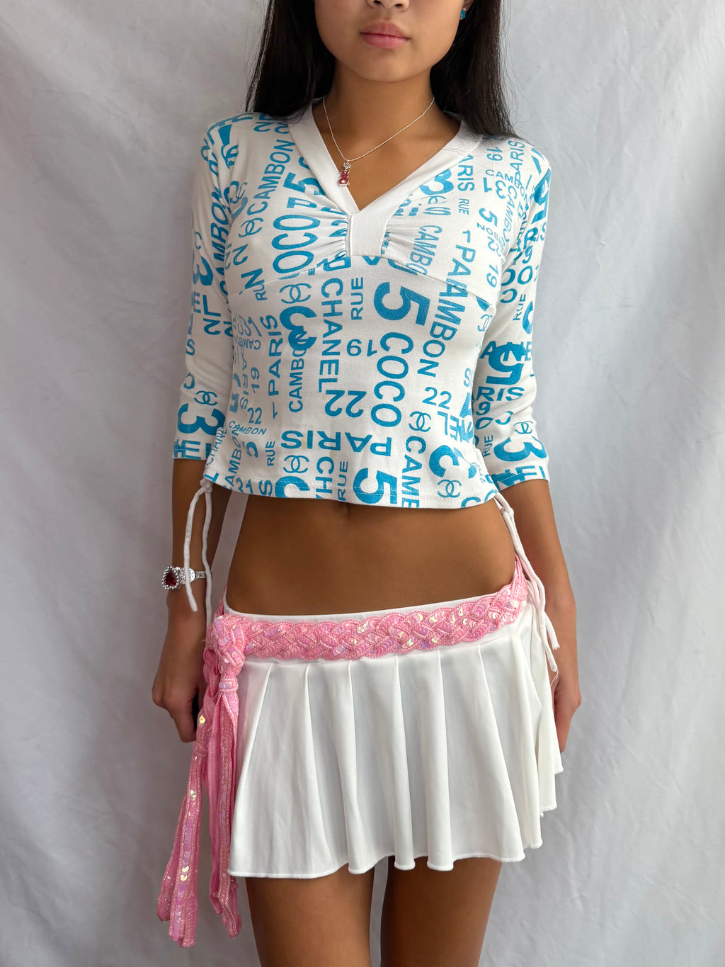 Vintage blue long sleeve crop top