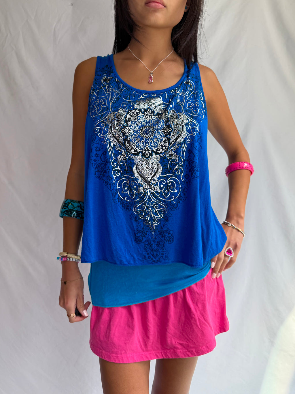 Vintage blue rhinestone tank top