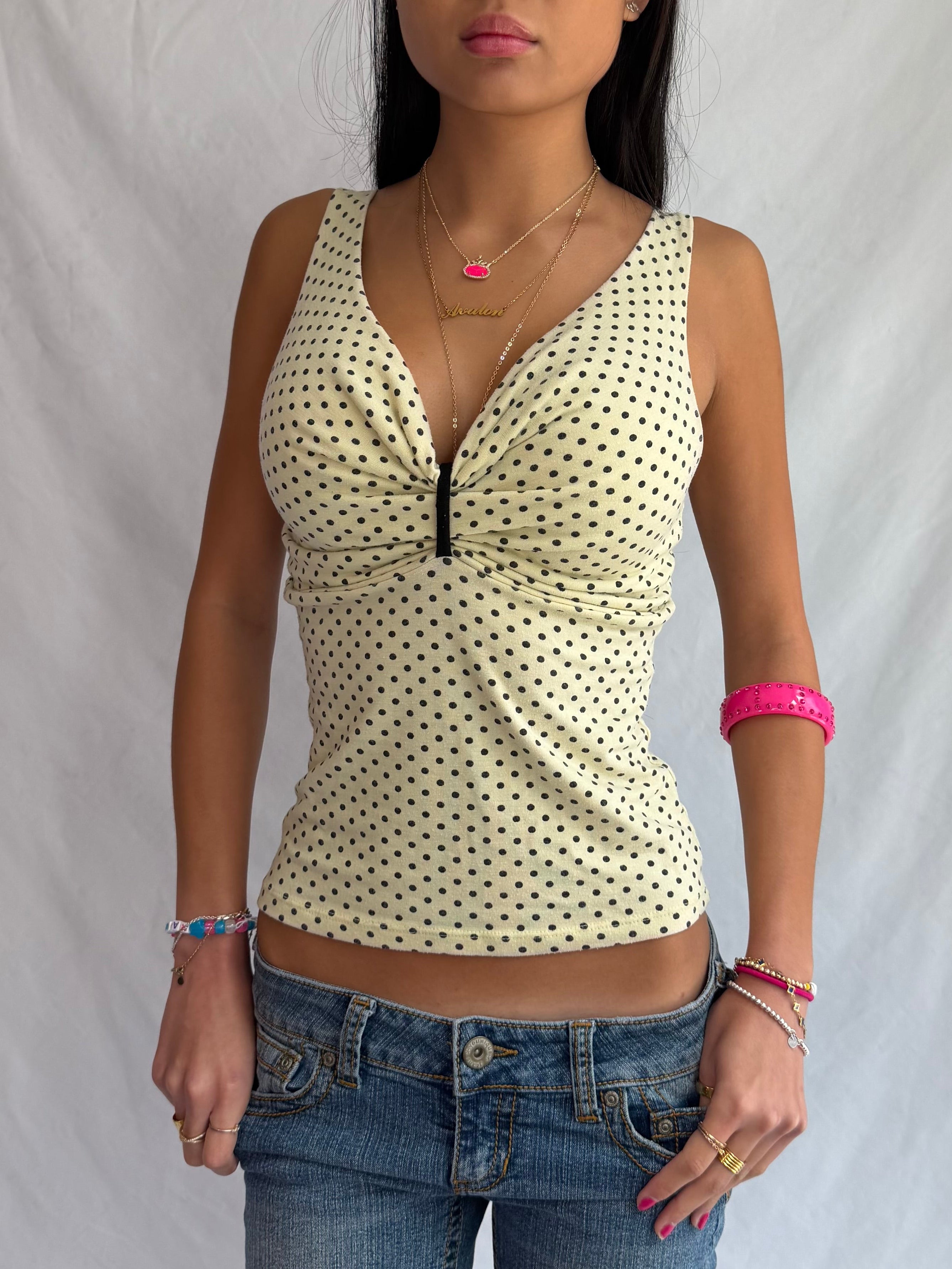 vintage yellow polka dot tank top ⋆. 𐙚 ˚