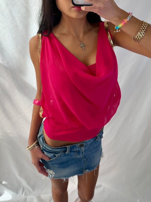 Vintage pink & gold draped top