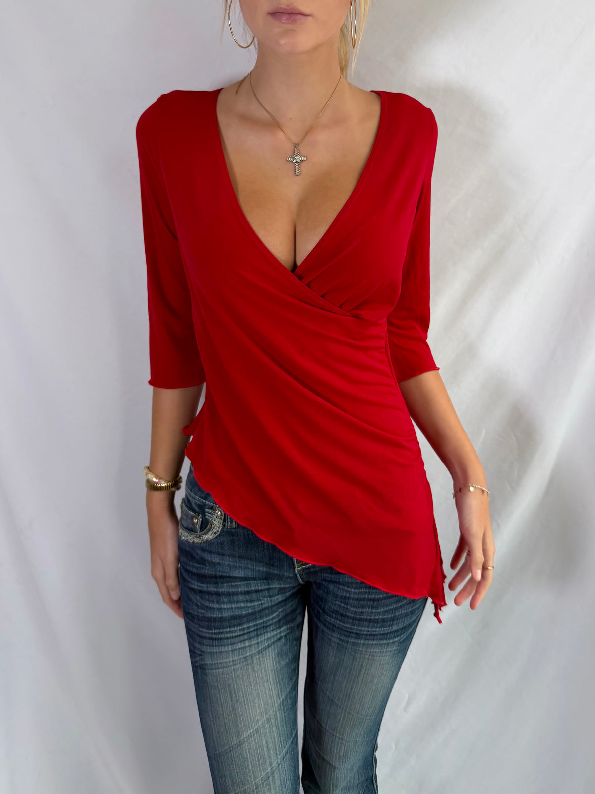 Vintage red asymmetrical long sleeve top