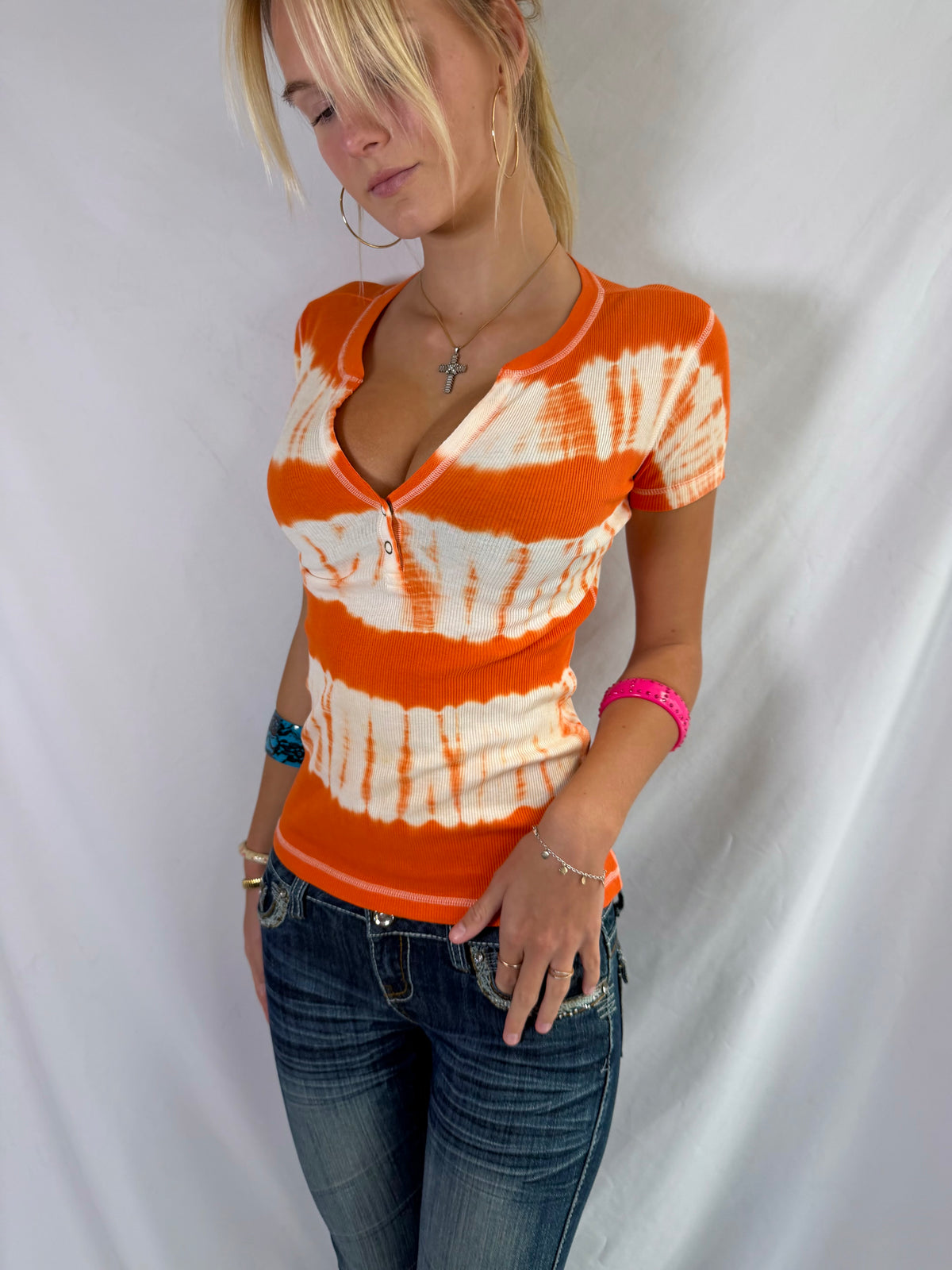 Vintage orange tie dye henley top
