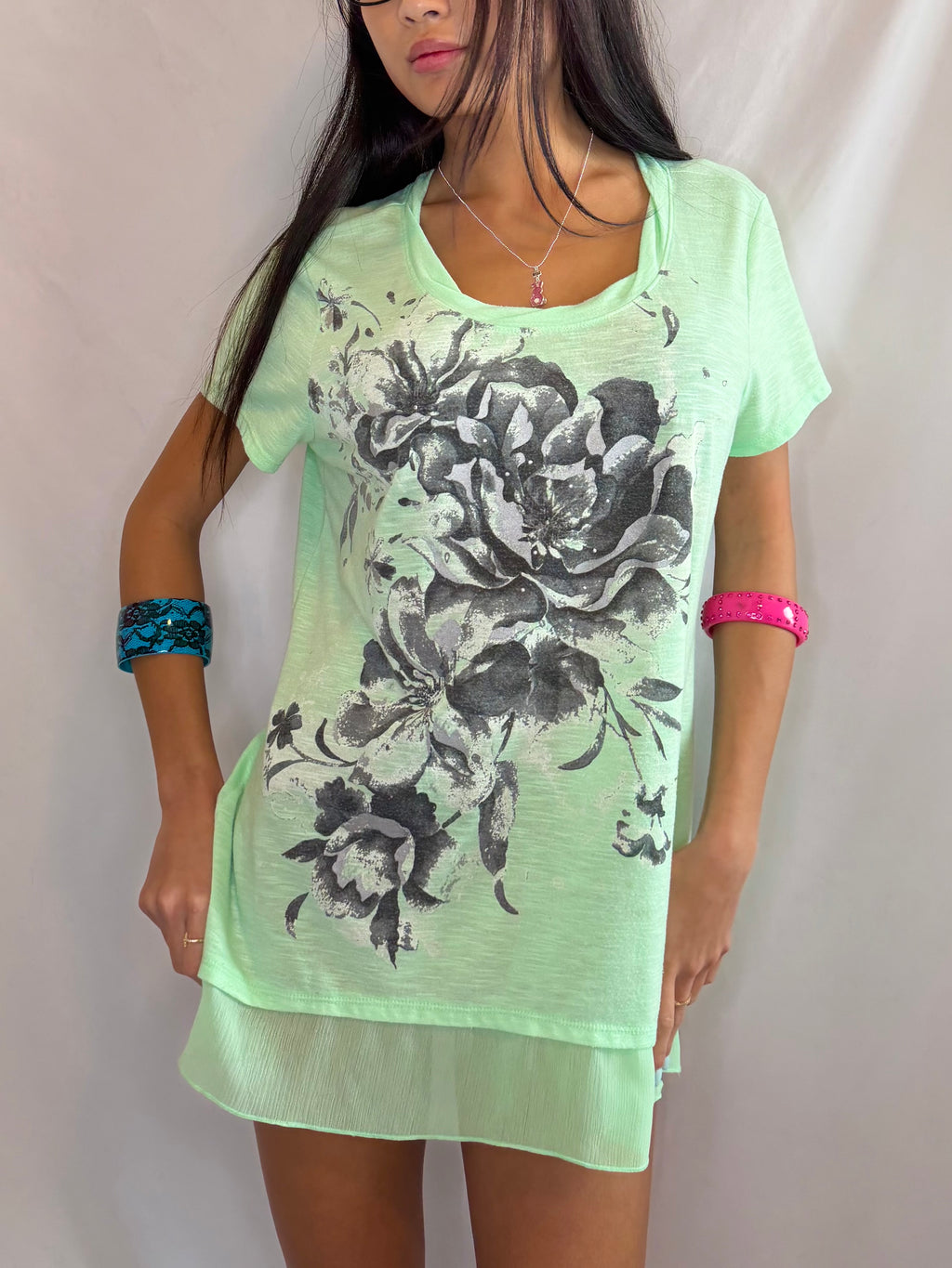 Vintage green rose mini dress