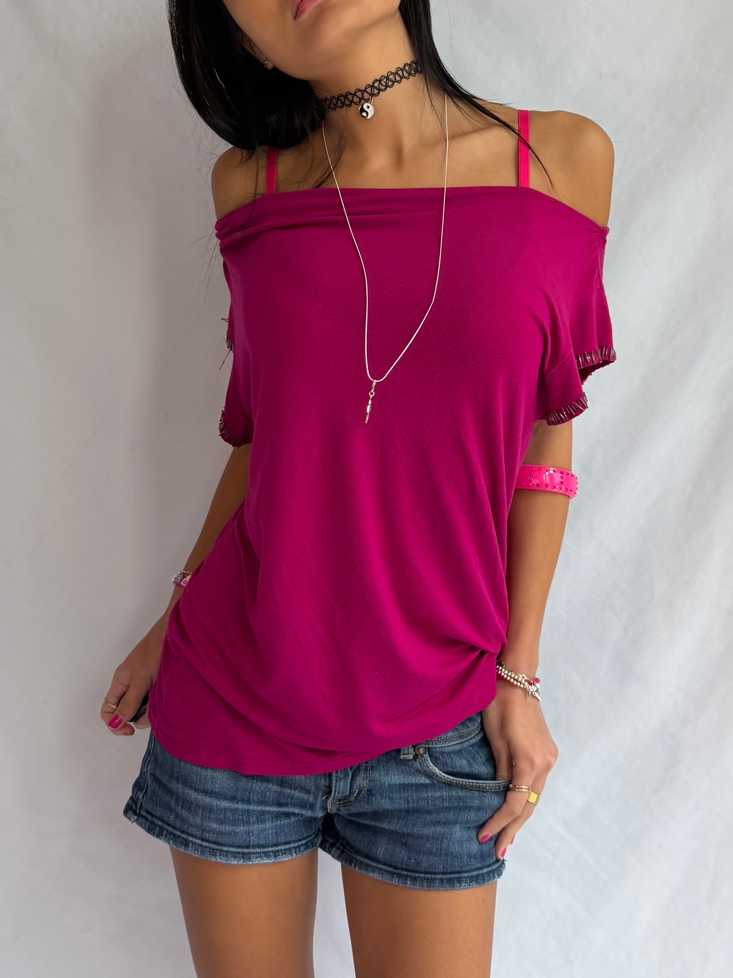 vintage fuchsia off the shoulder top ₊˚⊹⋆