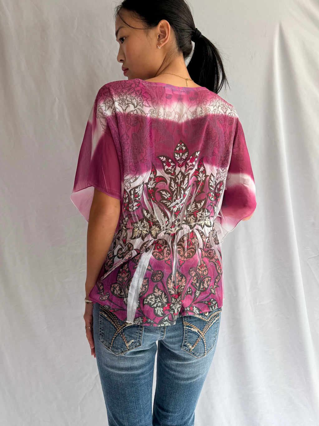 Vintage pink floral sequin top
