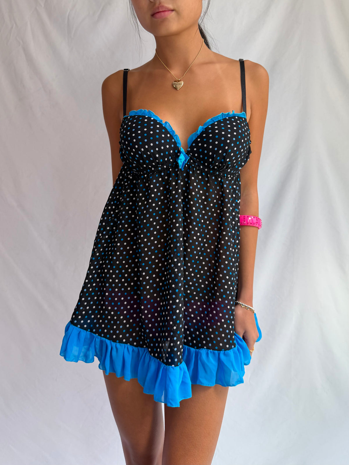 Vintage blue polka dot babydoll dress