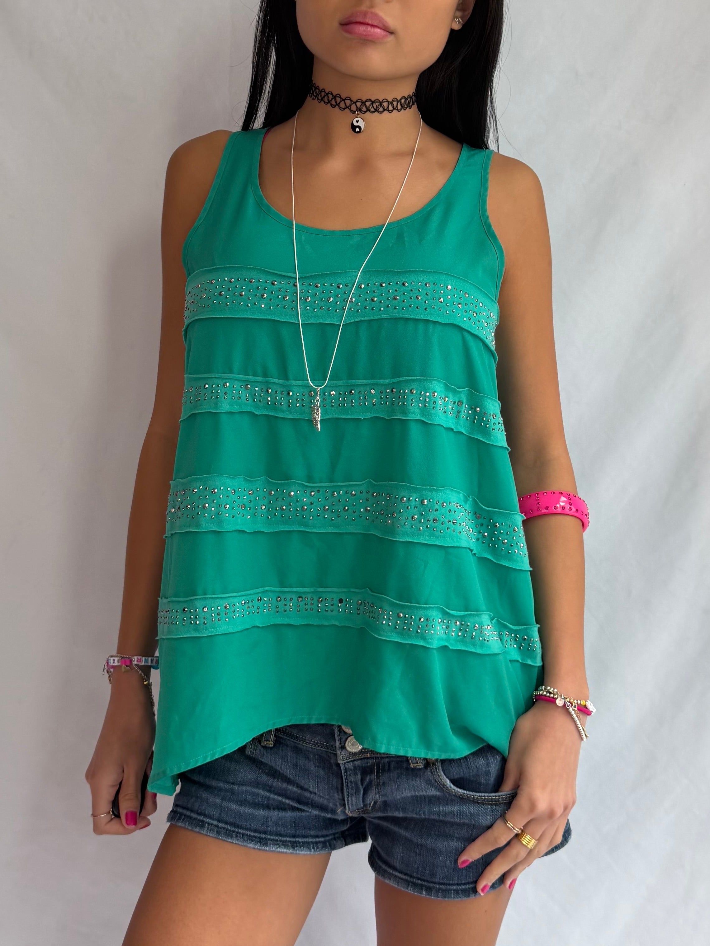 vintage green studded tank top ₊˚⊹⋆