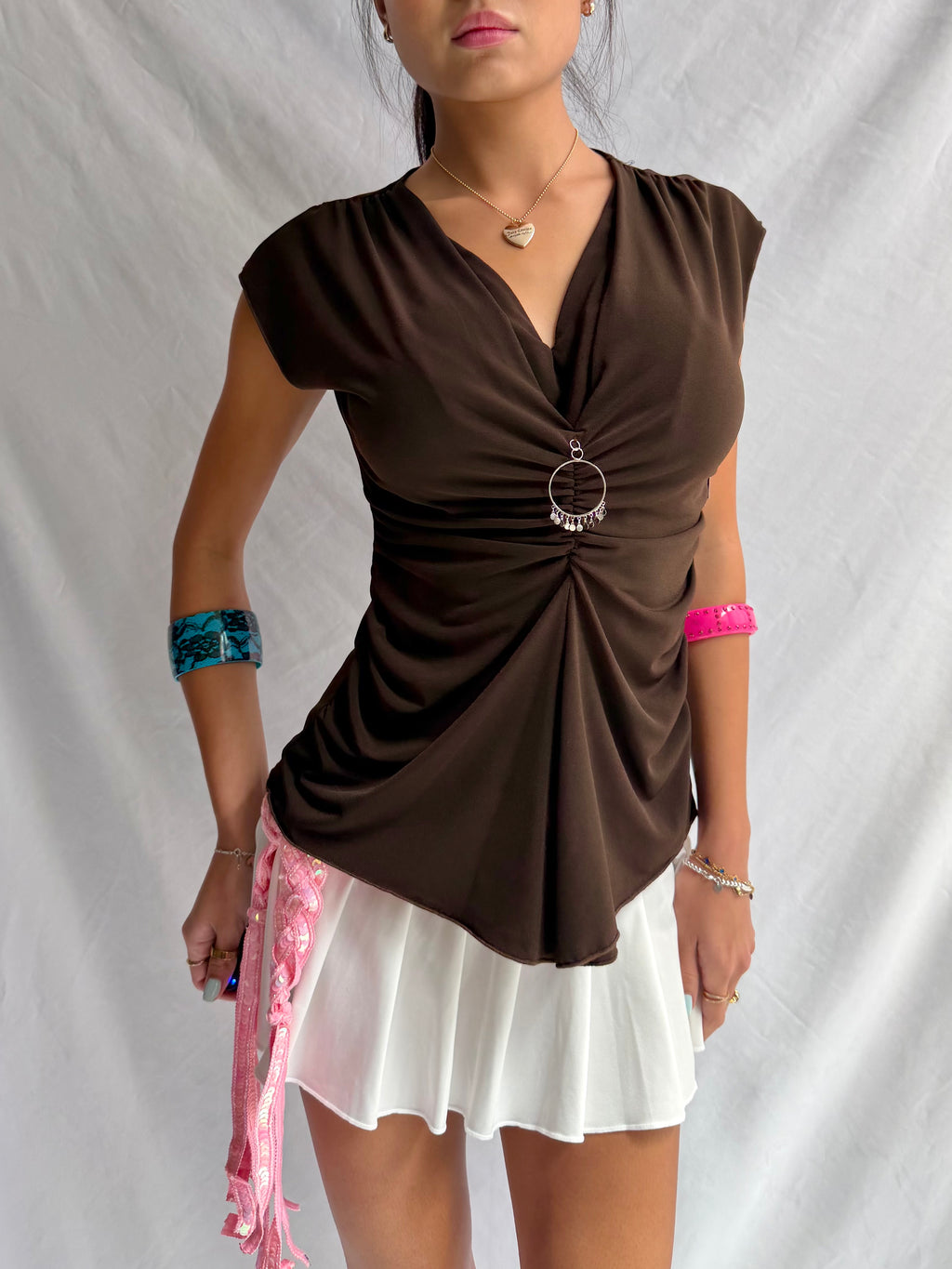 Vintage brown ruched top