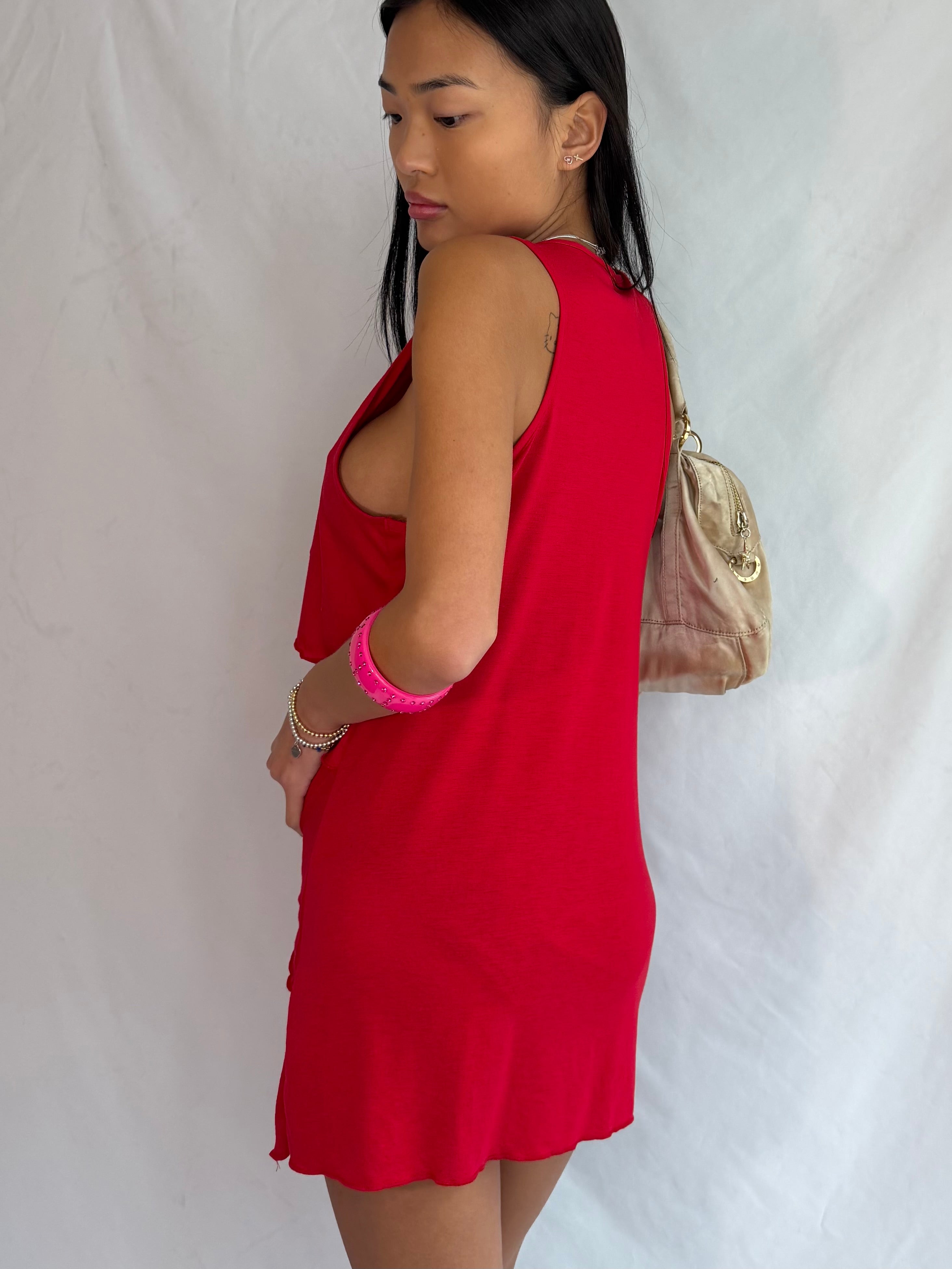 vintage red ruffle mini dress ⊹ ࣪ ˖