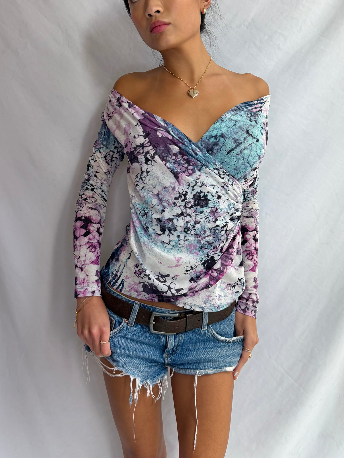 Vintage abstract off the shoulder top