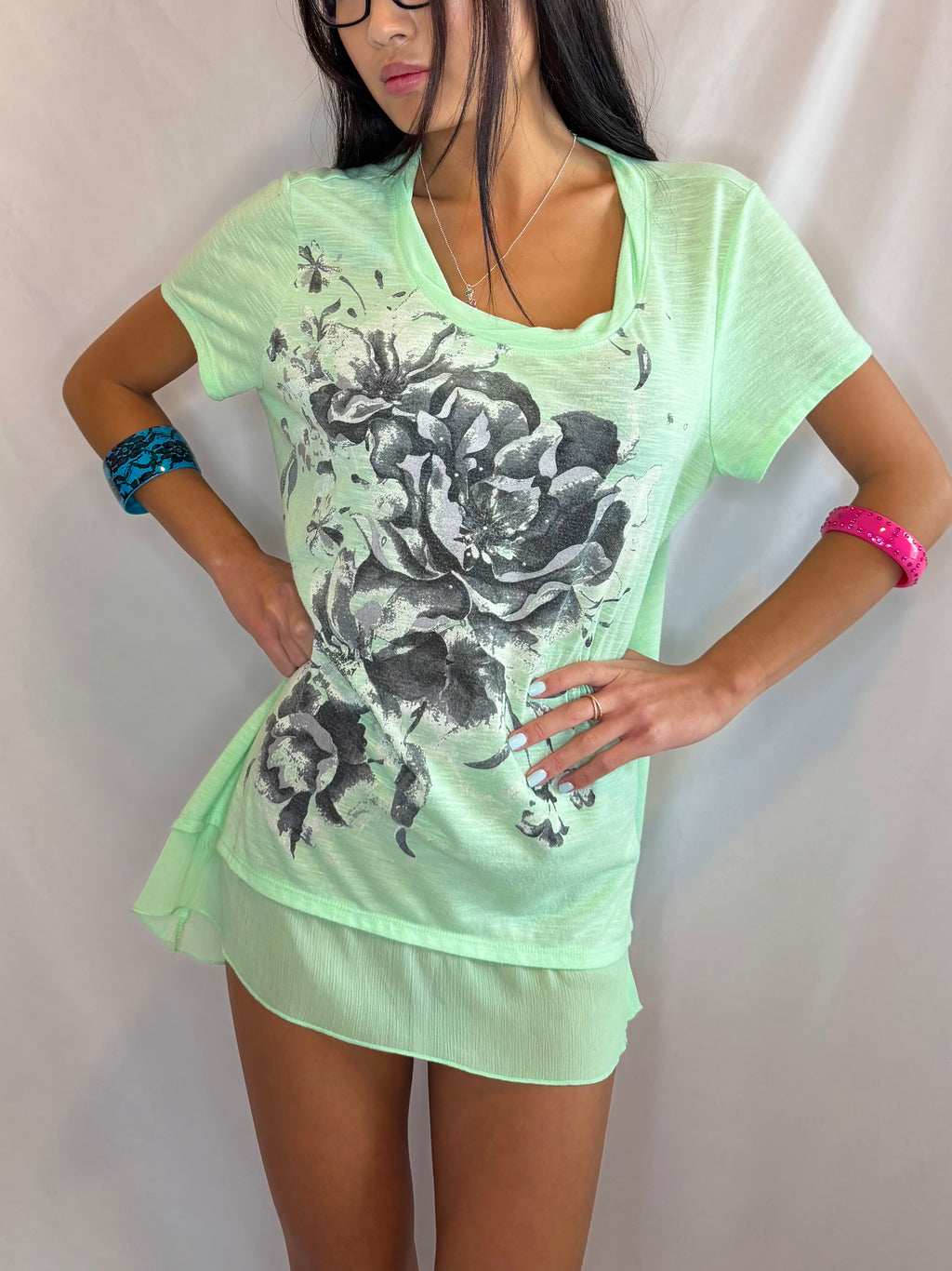 Vintage green rose mini dress