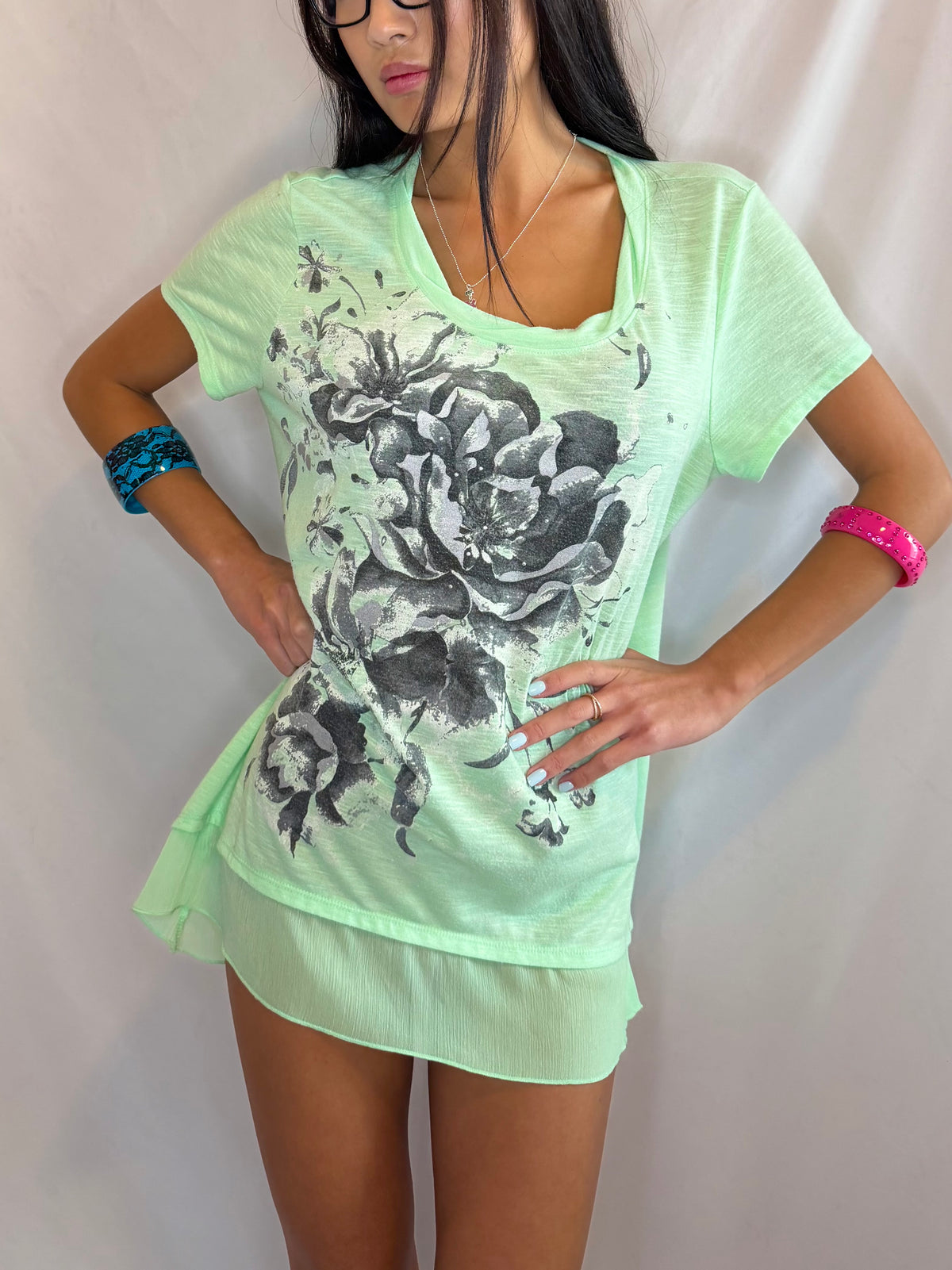 Vintage green rose mini dress