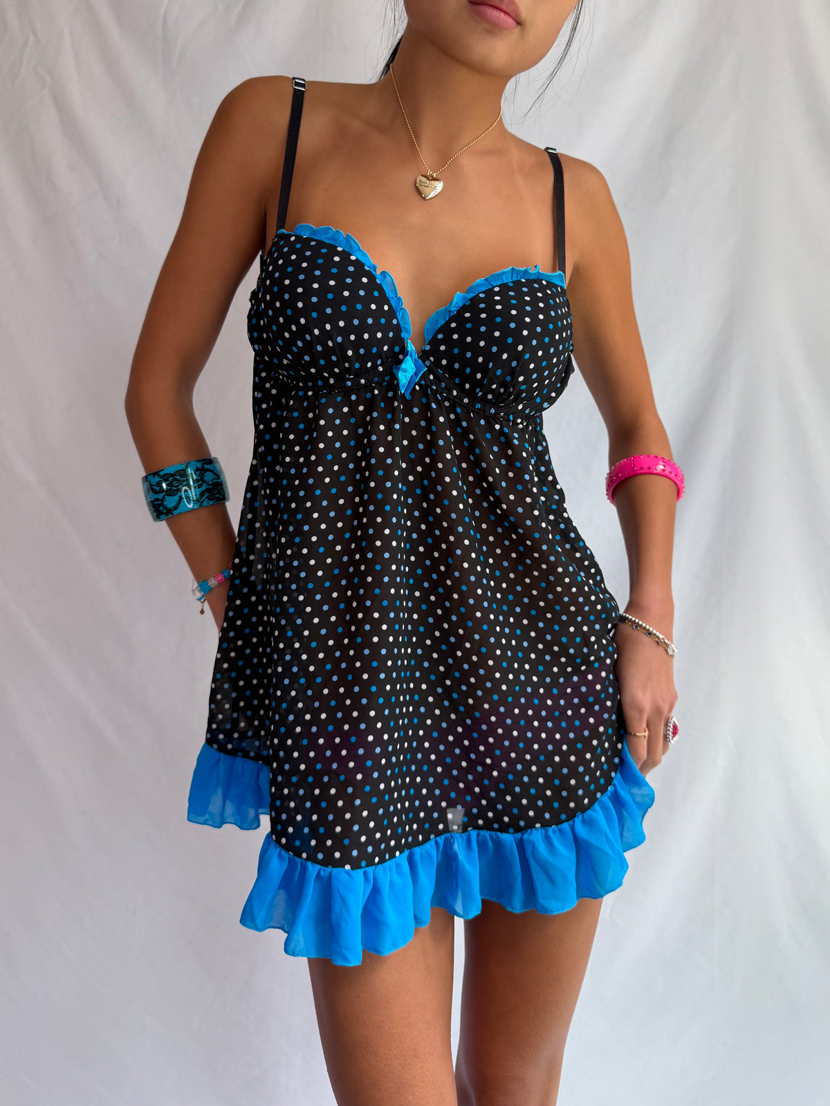 Vintage blue polka dot babydoll dress