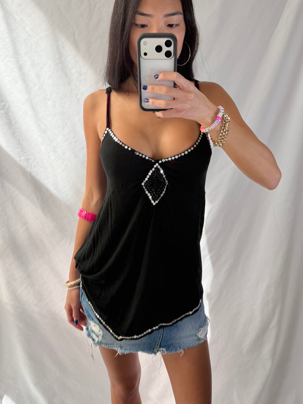 Vintage black sequin tank top