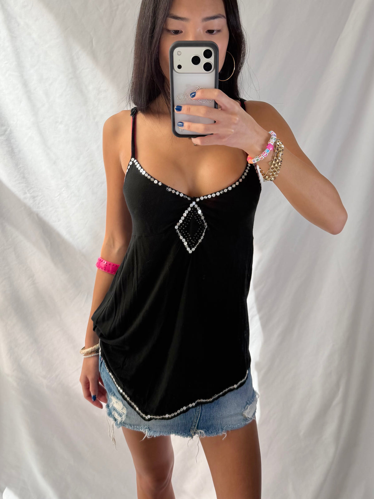 Vintage black sequin tank top
