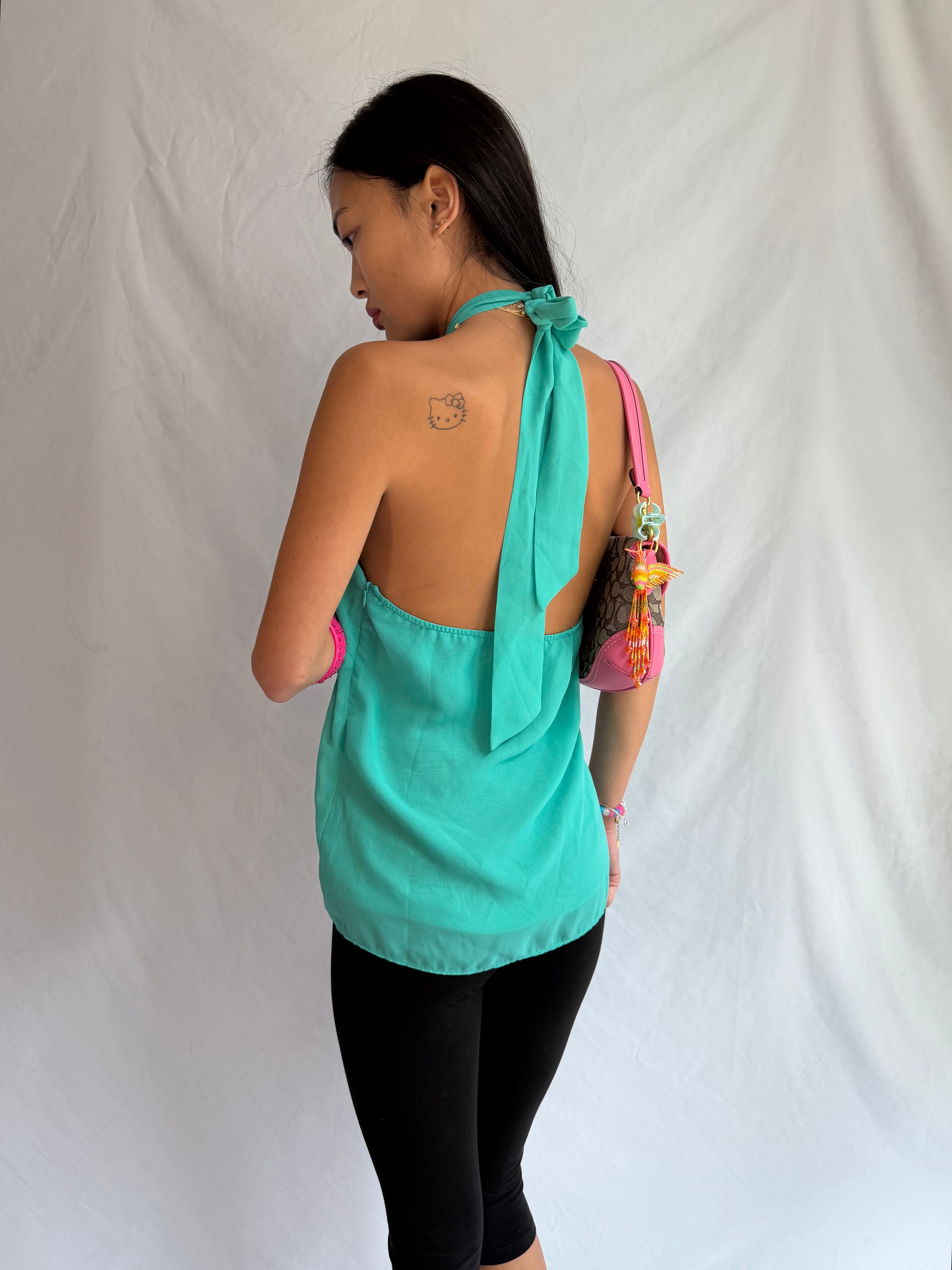 vintage teal ruffle halter top ⋆˙⟡