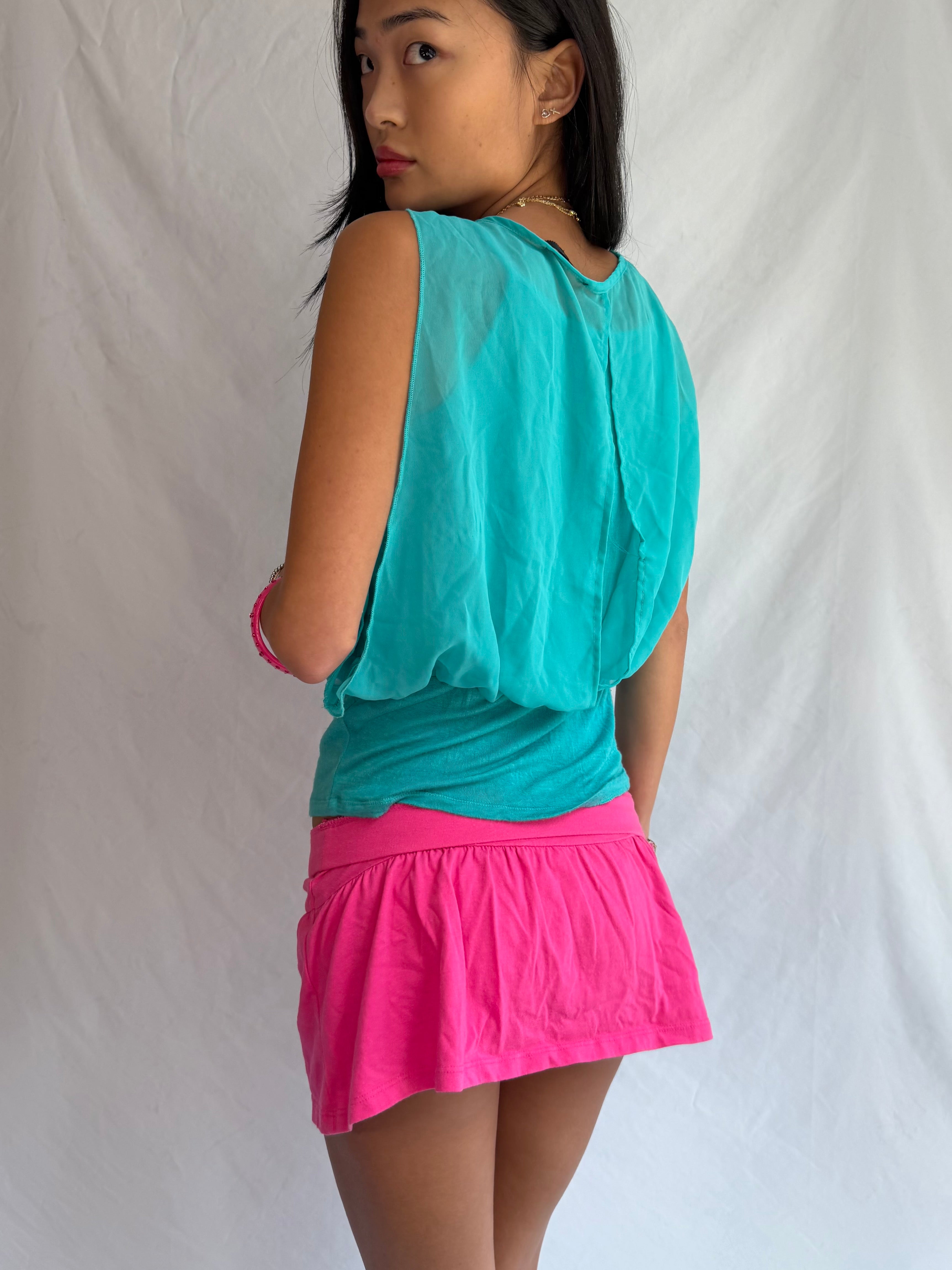 vintage teal cowl neck tank top ₊˚⊹⋆
